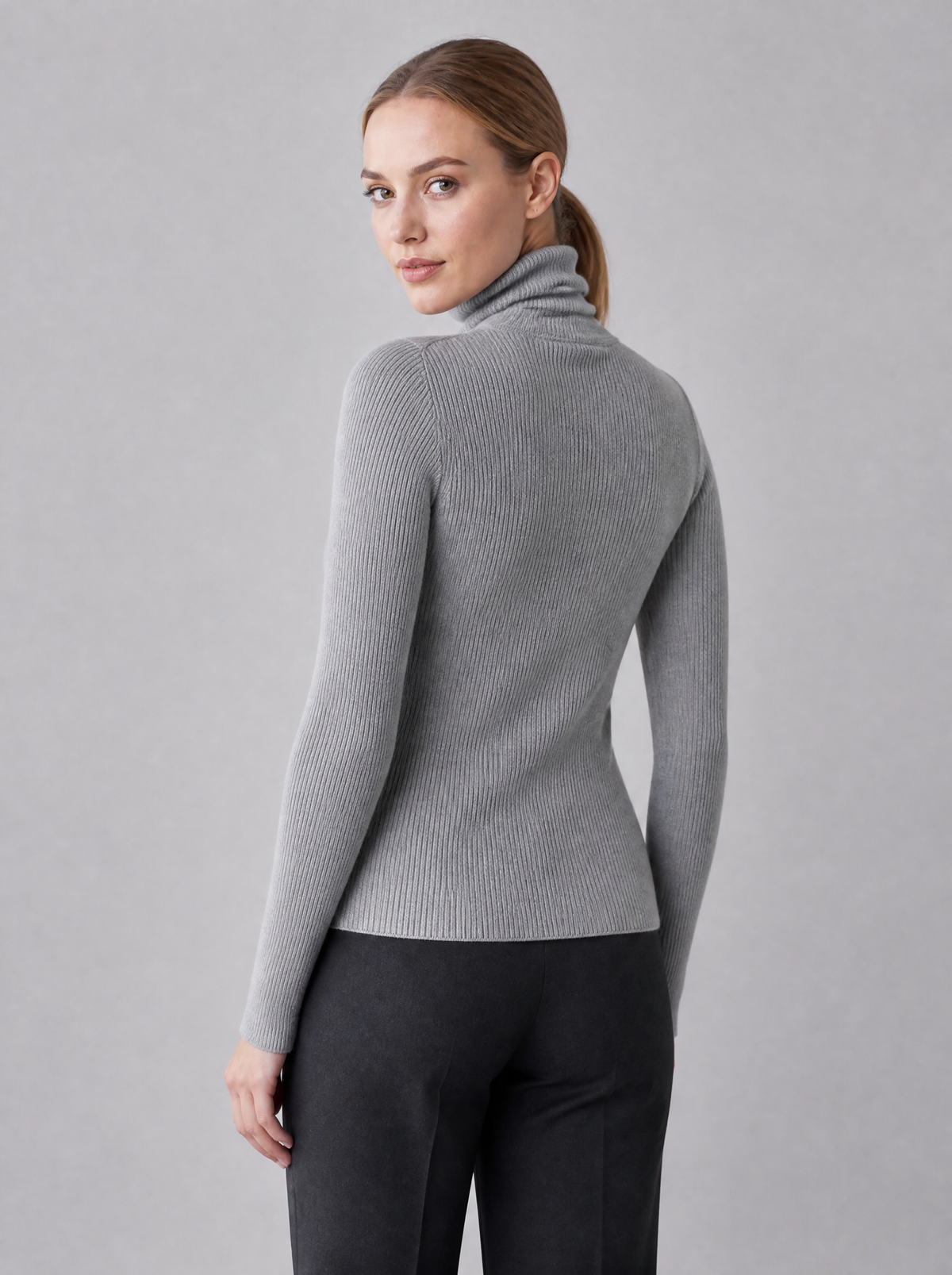 Women's Fine Knit Ribbed Roll Neck Fitted Jumper - product view 4