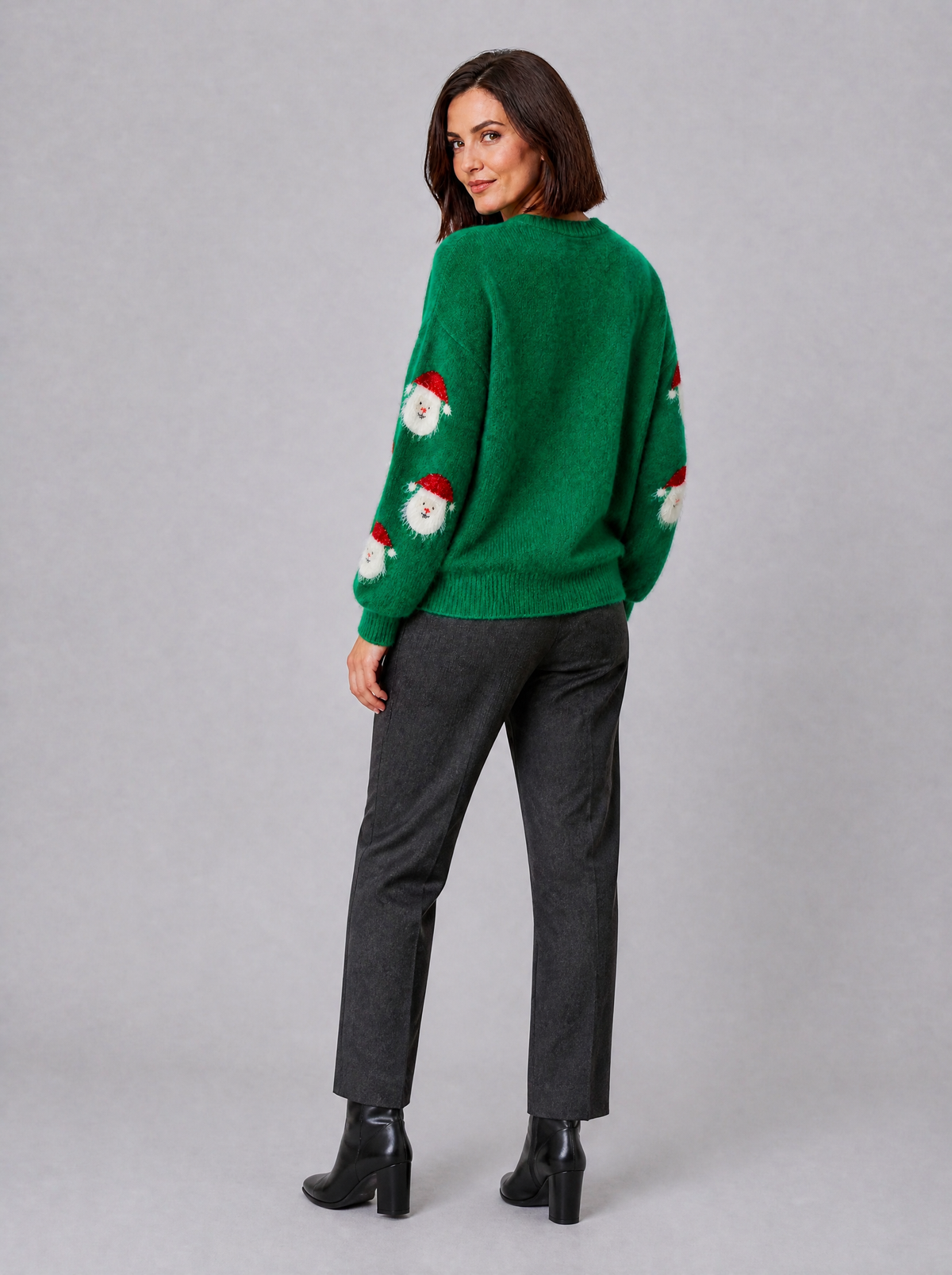 Womens Fine Knit Santa Christmas Crew Neck Relaxed Jumper - product view 2