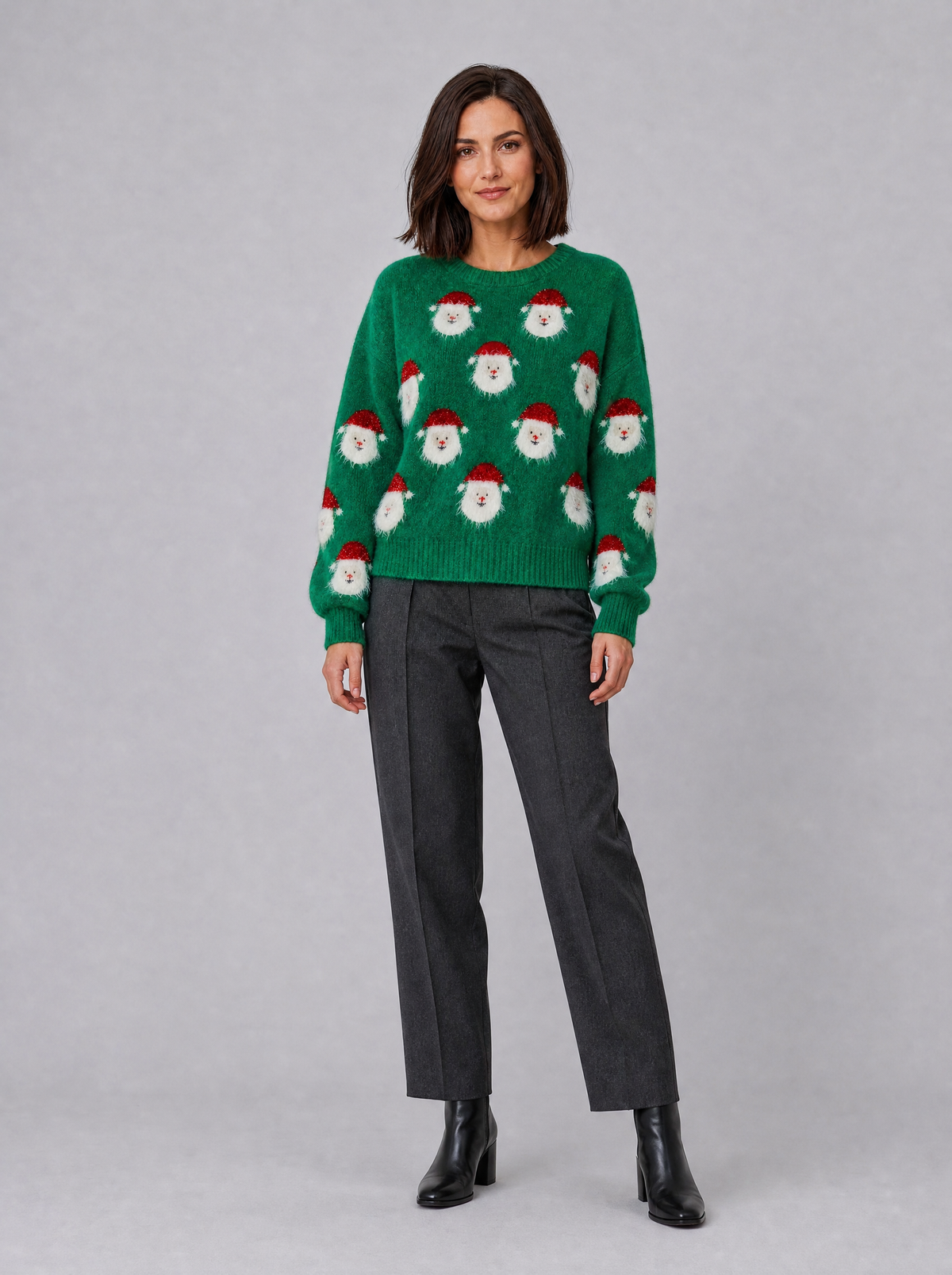 Womens Fine Knit Santa Christmas Crew Neck Relaxed Jumper - product view 1
