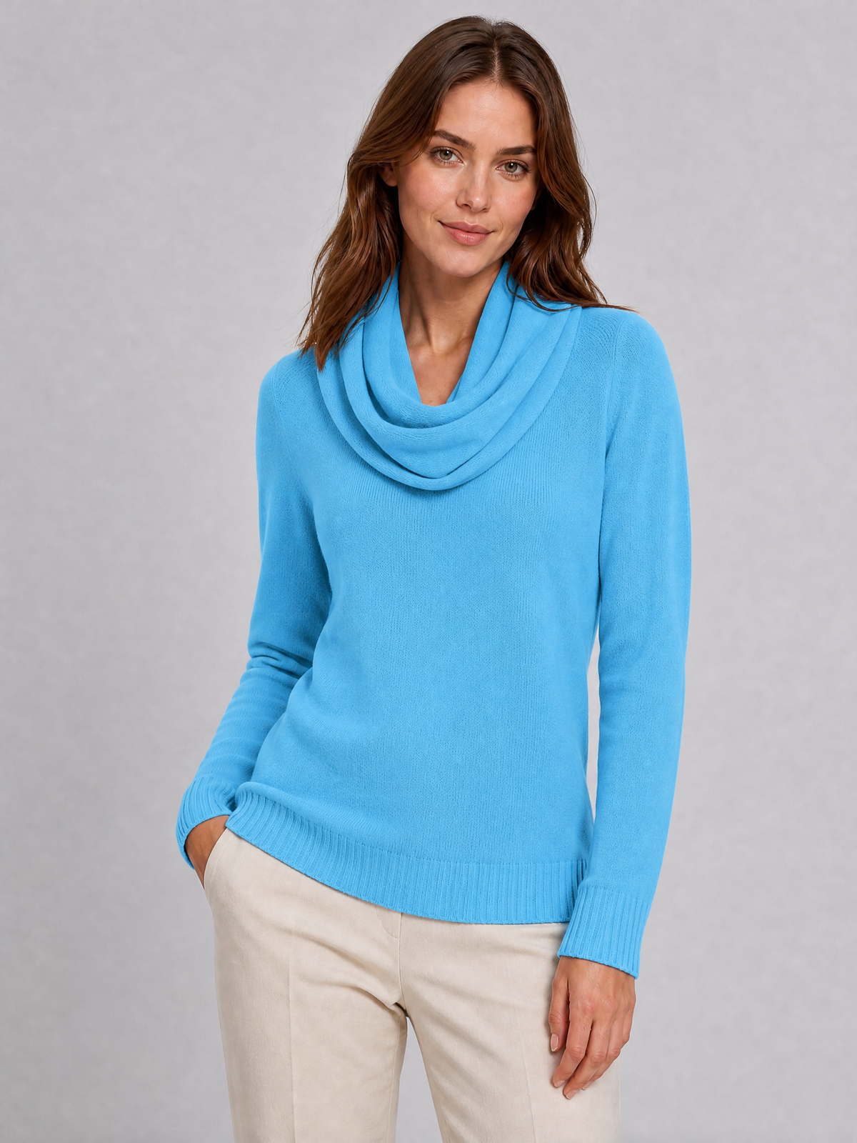 Women's Fine Knit Wool Blend Relaxed Cowl Neck Jumper