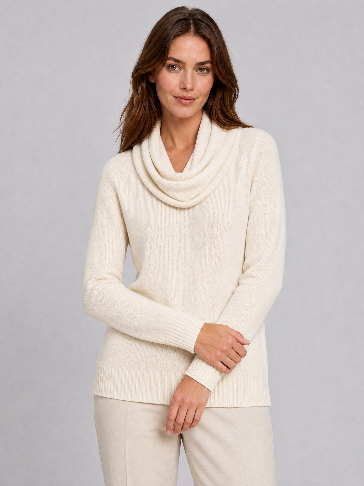 Women's Fine Knit Wool Blend Relaxed Cowl Neck Jumper