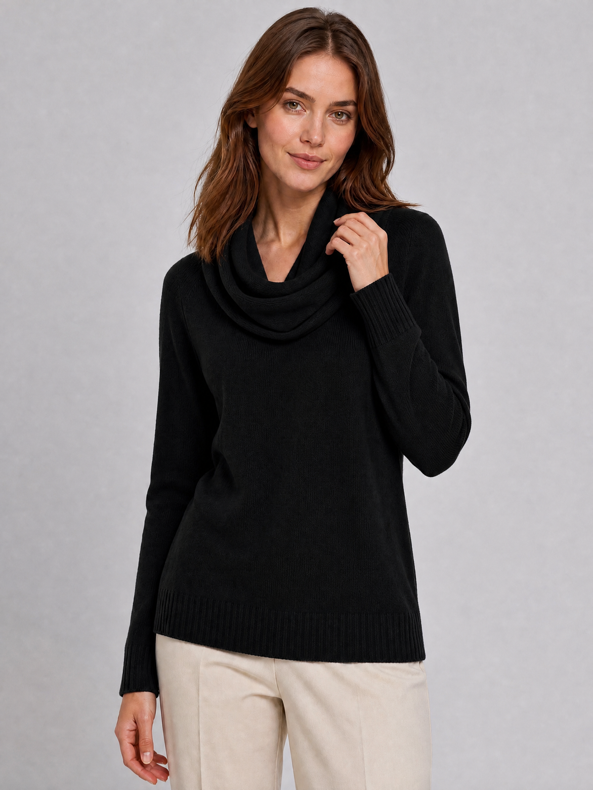 Women's Fine Knit Wool Blend Relaxed Cowl Neck Jumper
