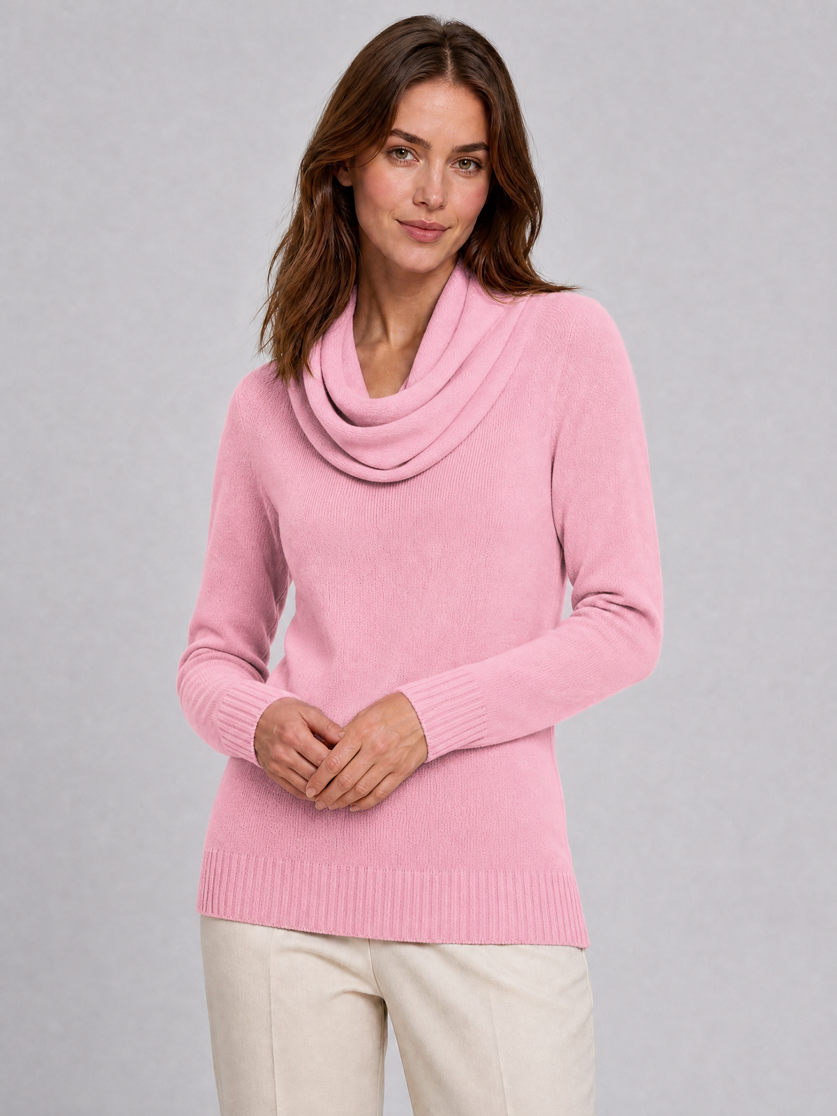 Women's Fine Knit Wool Blend Relaxed Cowl Neck Jumper