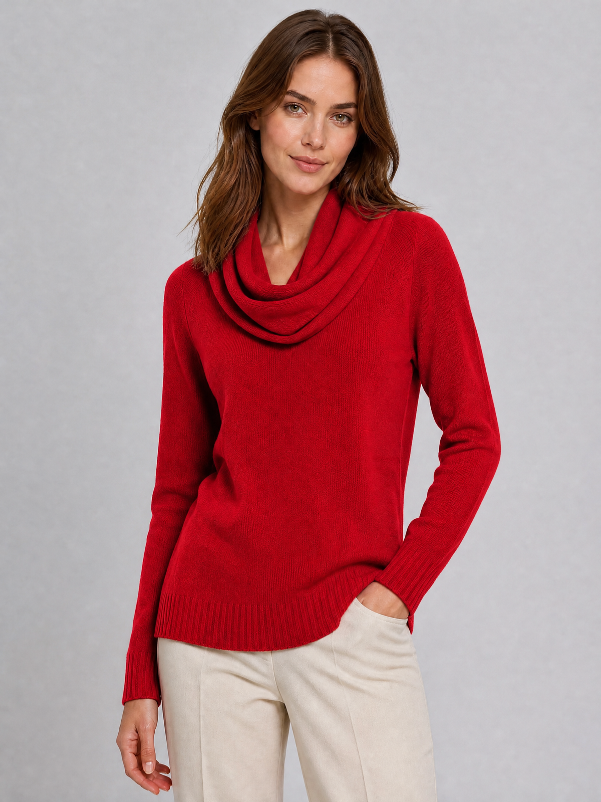 Women's Fine Knit Wool Blend Relaxed Cowl Neck Jumper