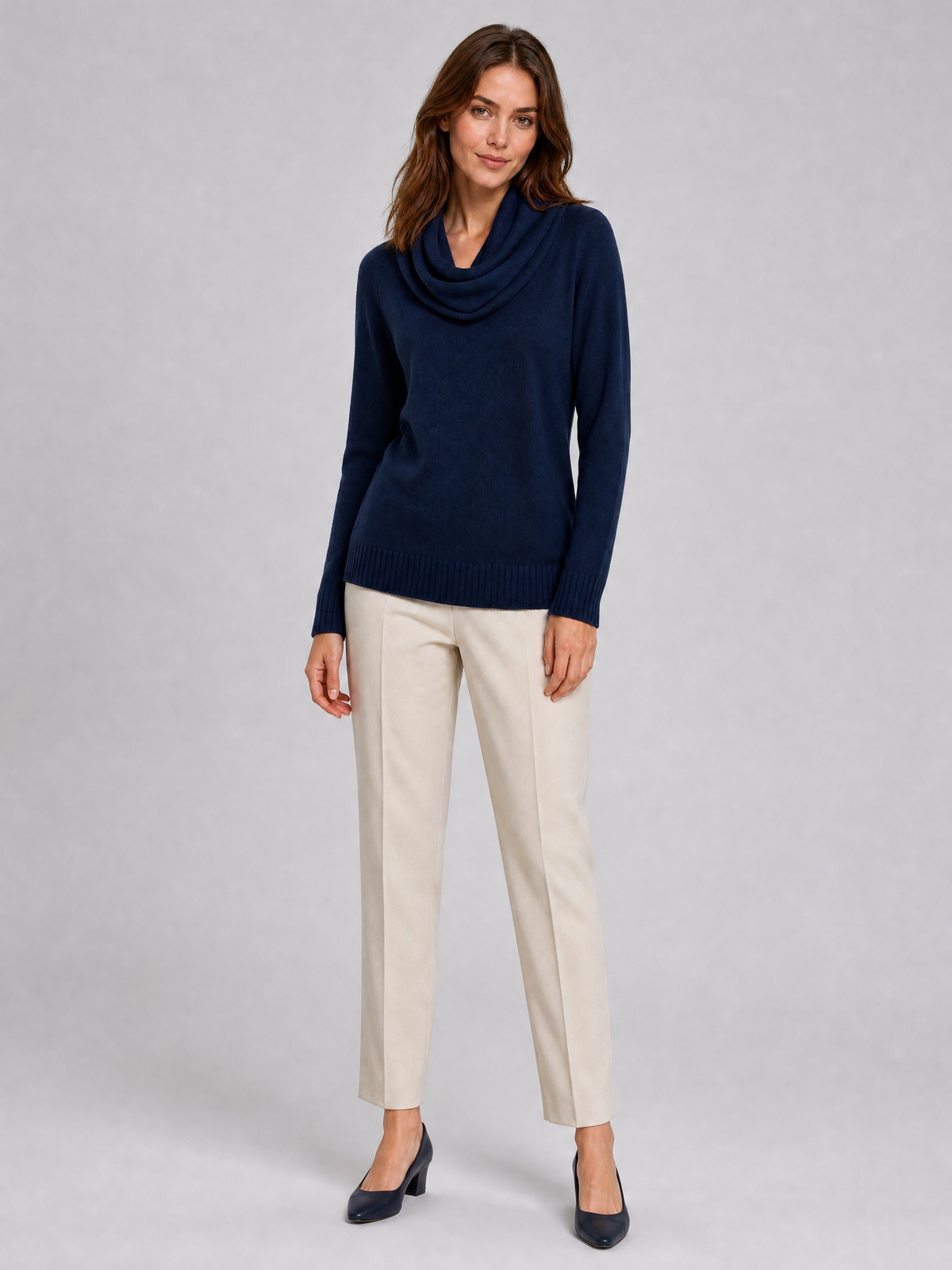 Women's Fine Knit Wool Blend Relaxed Cowl Neck Jumper