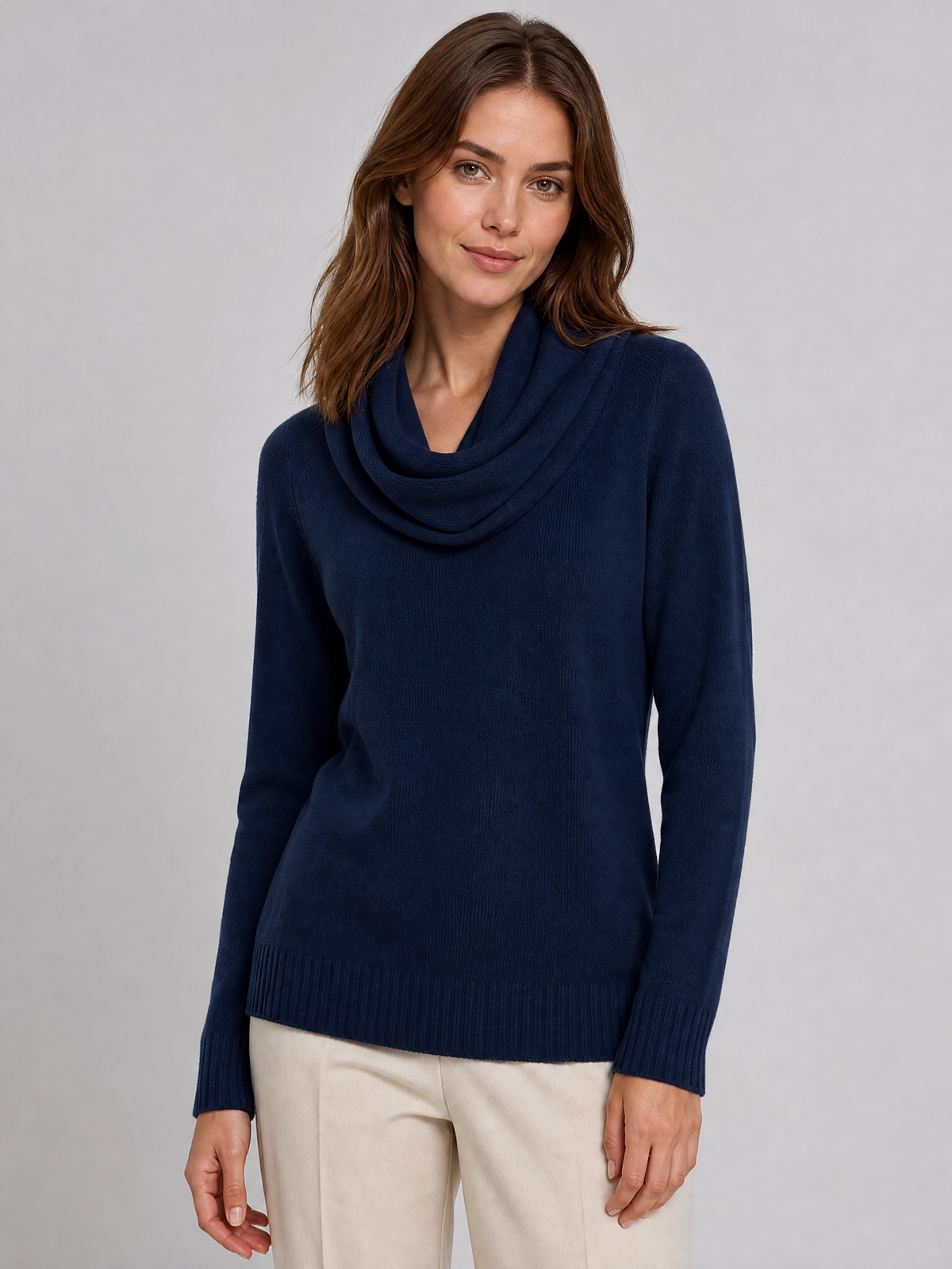 Women's Fine Knit Wool Blend Relaxed Cowl Neck Jumper