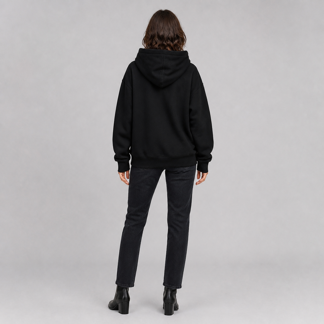Women's Fleece Crystal Drawstring Black Hoodie