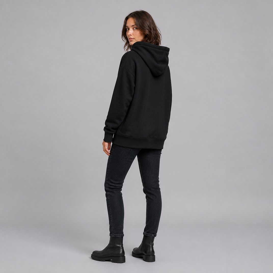 Women's Fleece Crystal Drawstring Black Hoodie