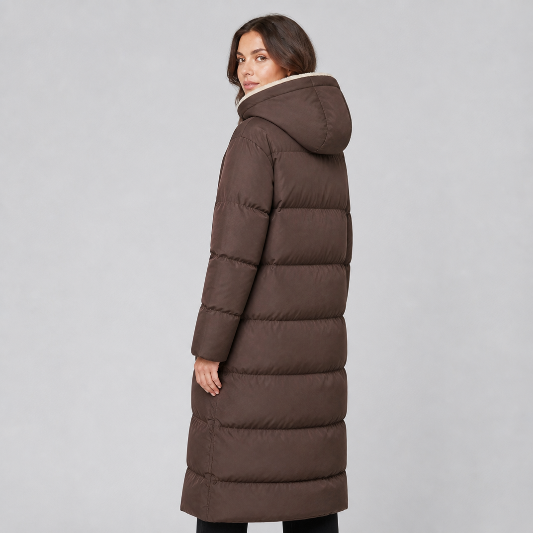 Women's Fleece Hooded Long Puffer Coat Oversized Fit