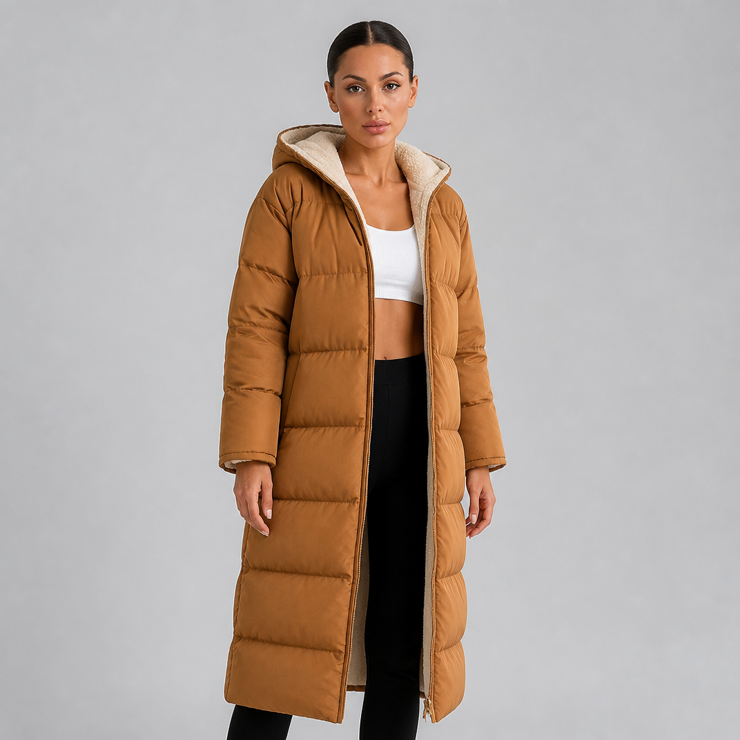 Women's Fleece Hooded Long Puffer Coat Oversized Fit