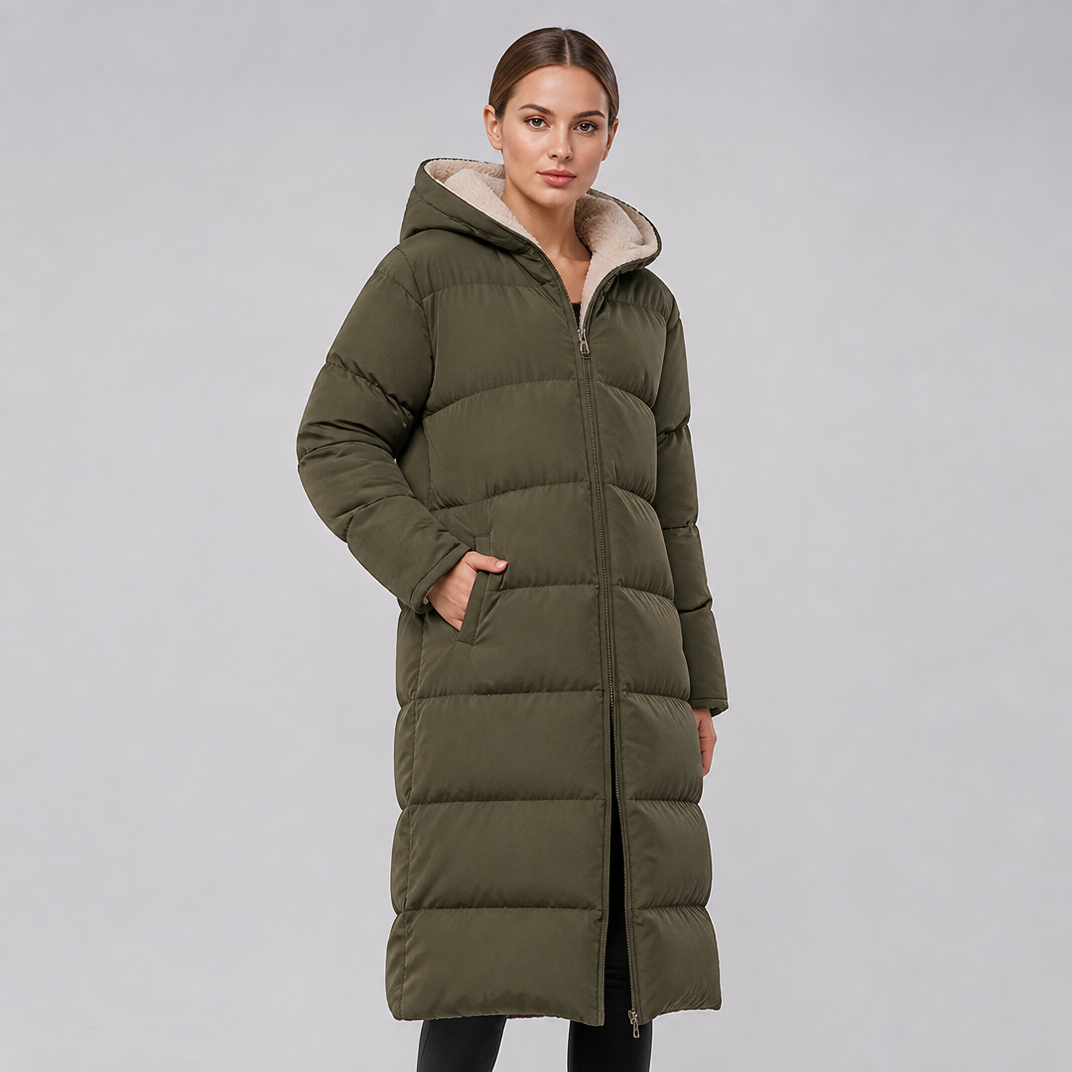 Women's Fleece Hooded Long Puffer Coat Oversized Fit