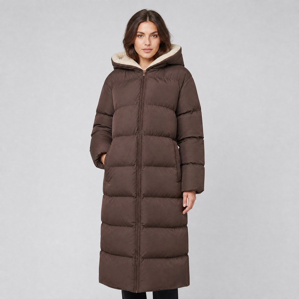 Women's Fleece Hooded Long Puffer Coat Oversized Fit