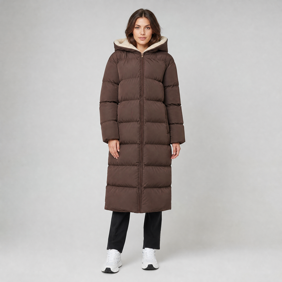 Women's Fleece Hooded Long Puffer Coat Oversized Fit