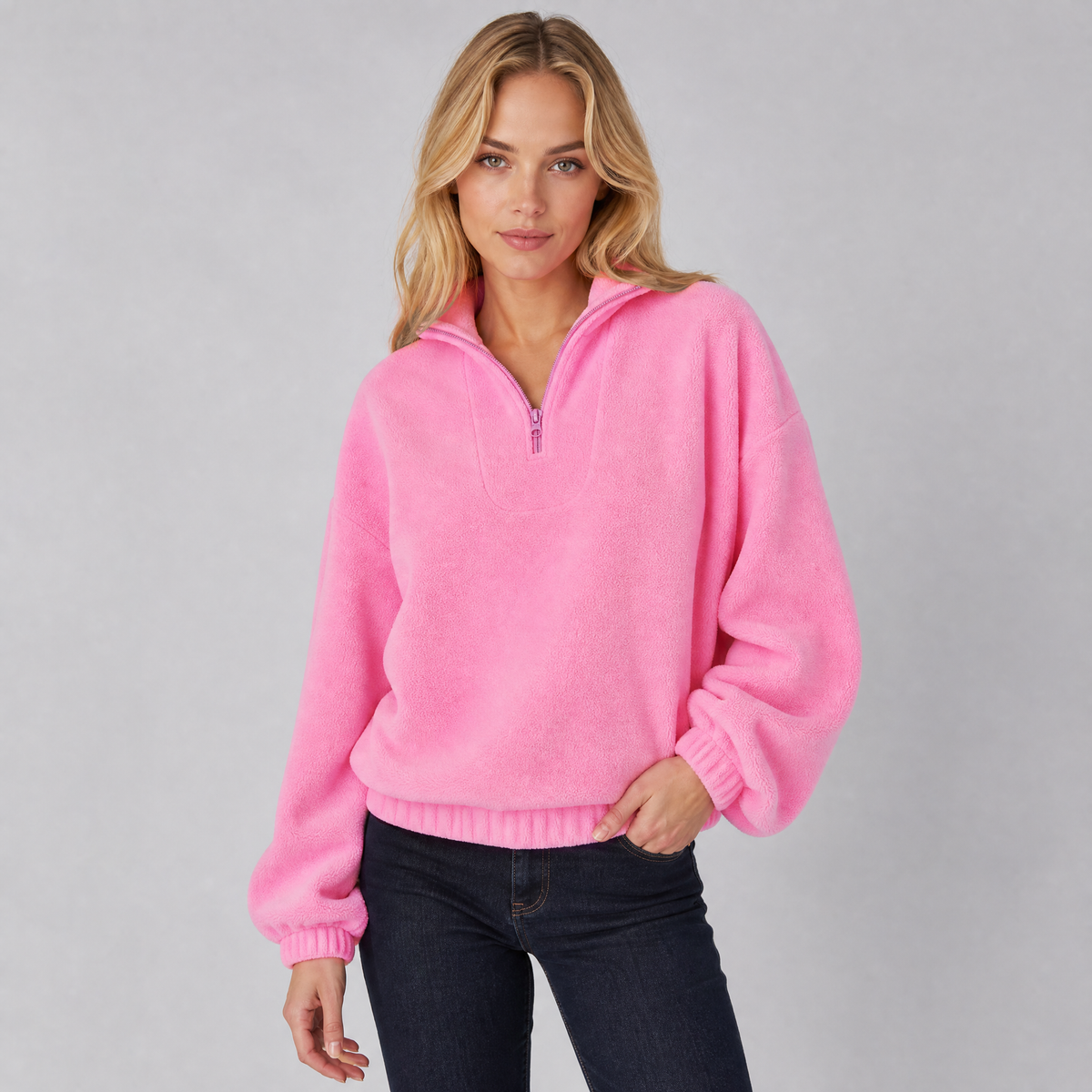 Women's Fleece Pink Half Zip Jumper
