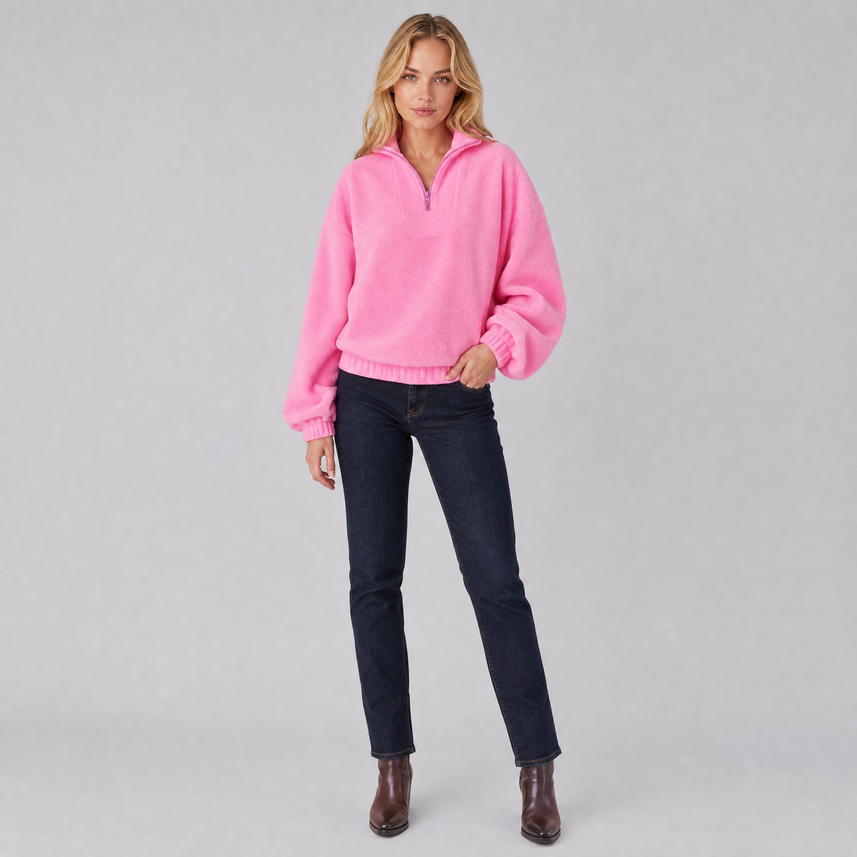 Women's Fleece Pink Half Zip Jumper