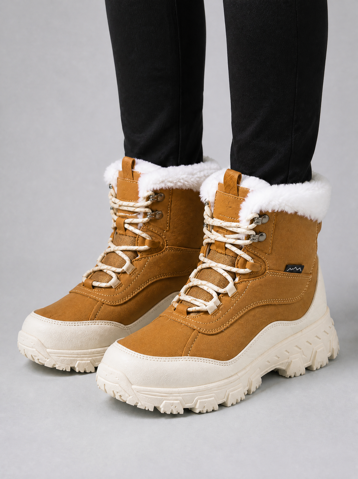 Women's Fleece Trimmed Lace Up Snow Boots - Brown colour view