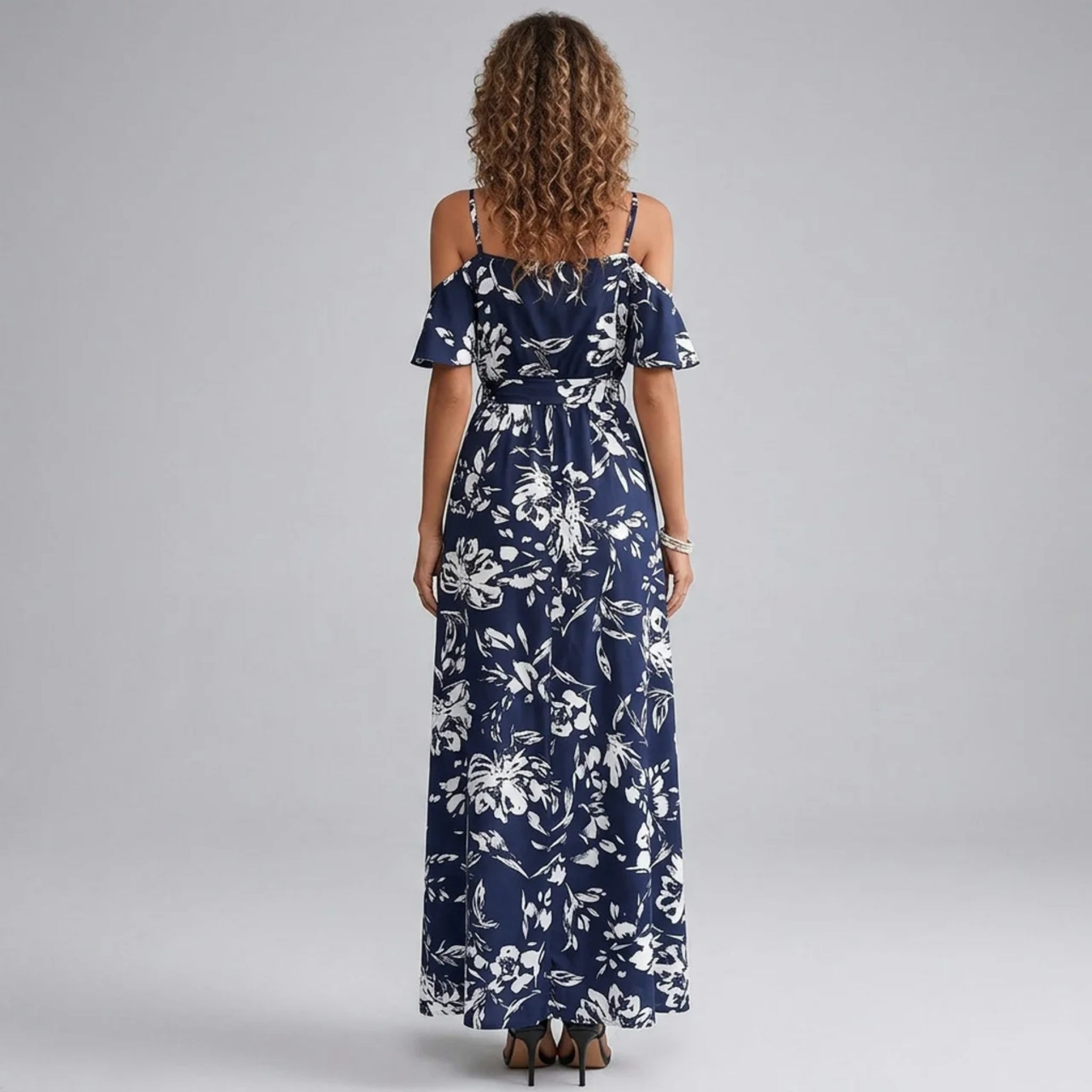 Women’s Floral Cold-Shoulder Wedding Guest Maxi Dress