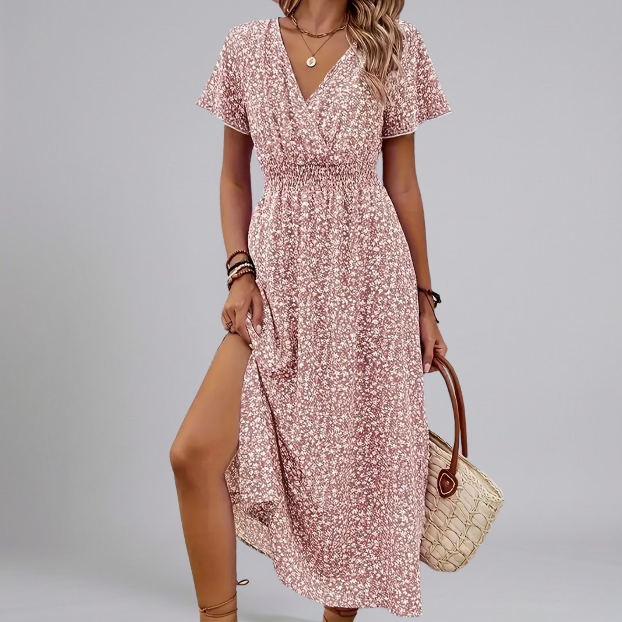 Women’s Floral Flutter-Sleeve Smocked Dress