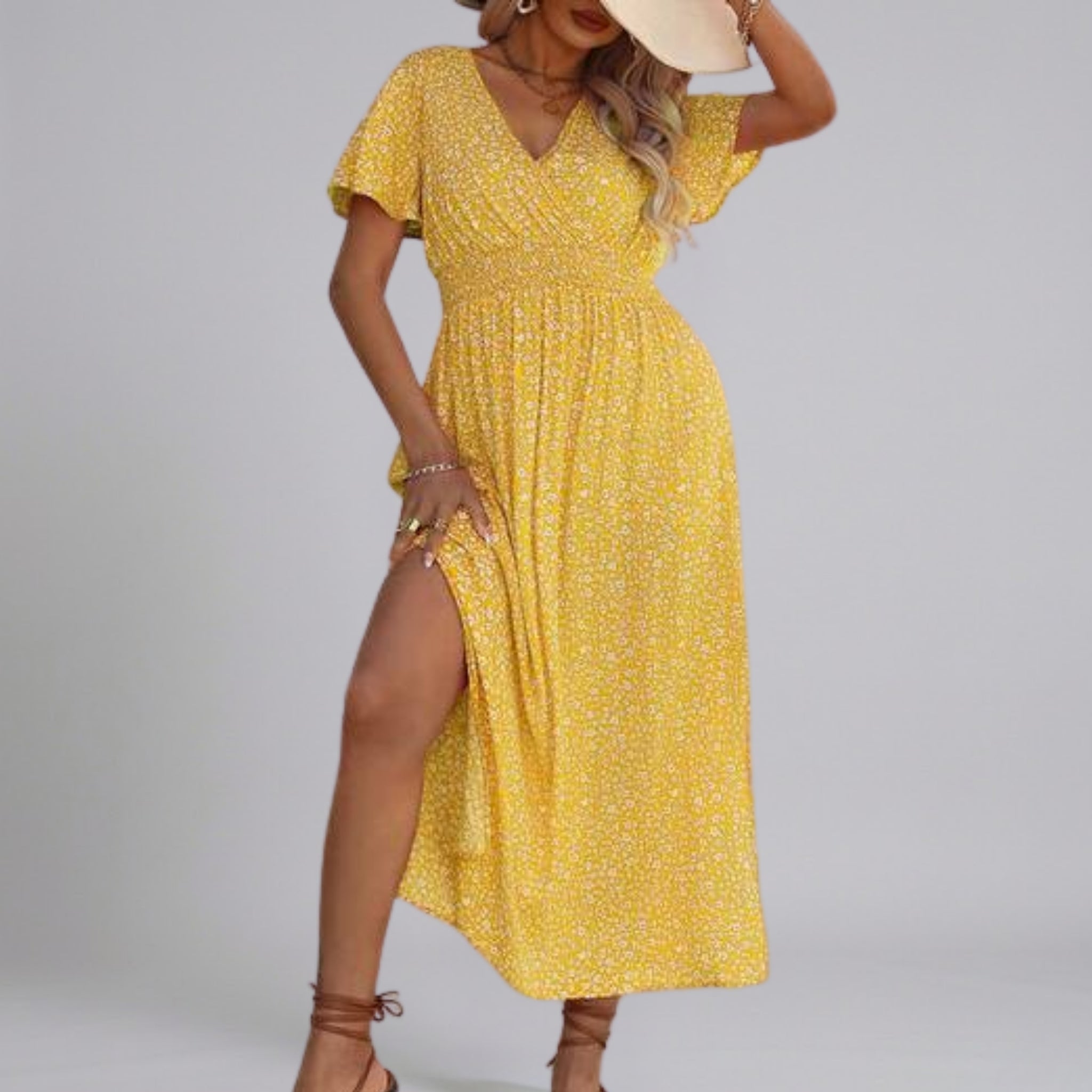 Women’s Floral Flutter-Sleeve Smocked Dress