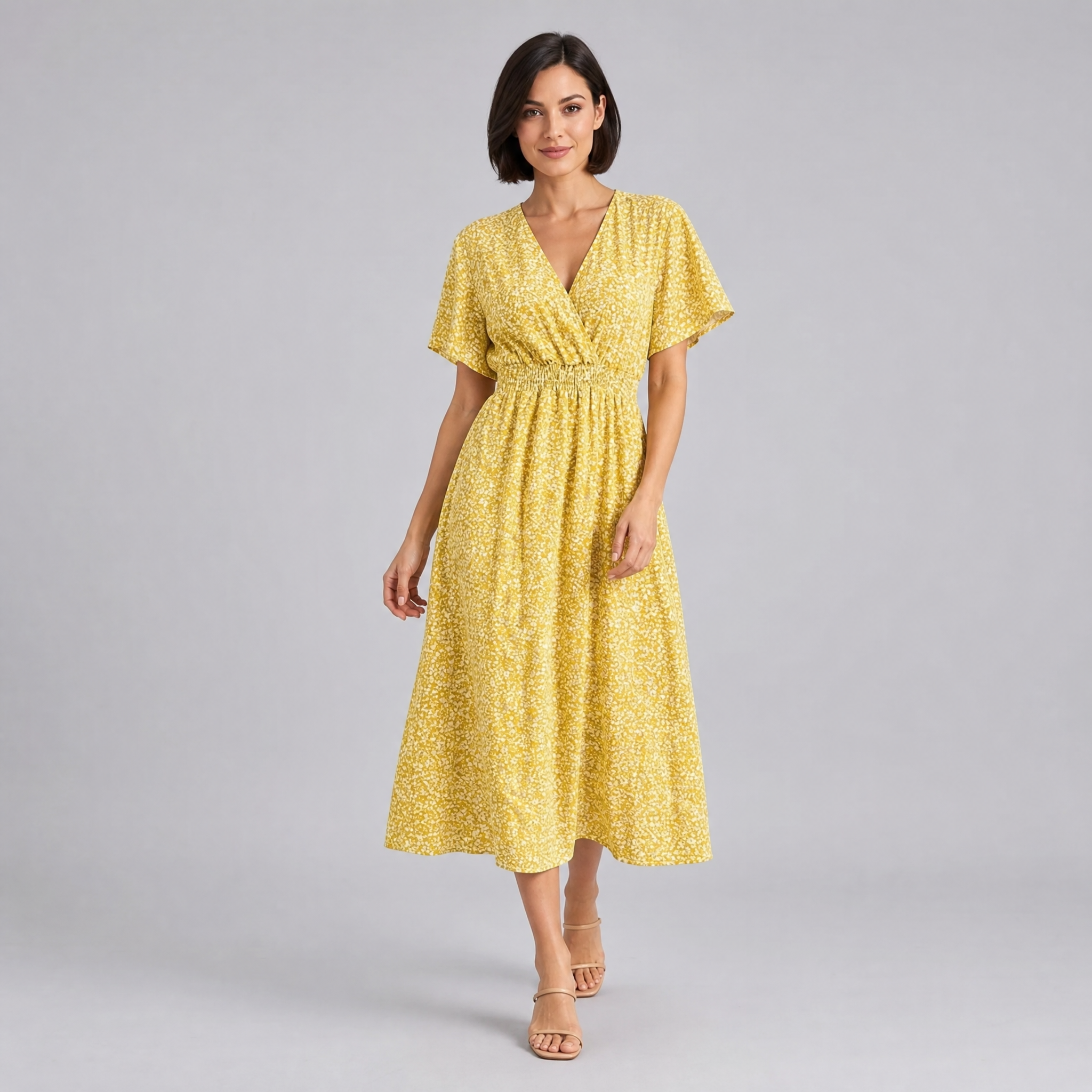 Women’s Floral Flutter-Sleeve Smocked Dress