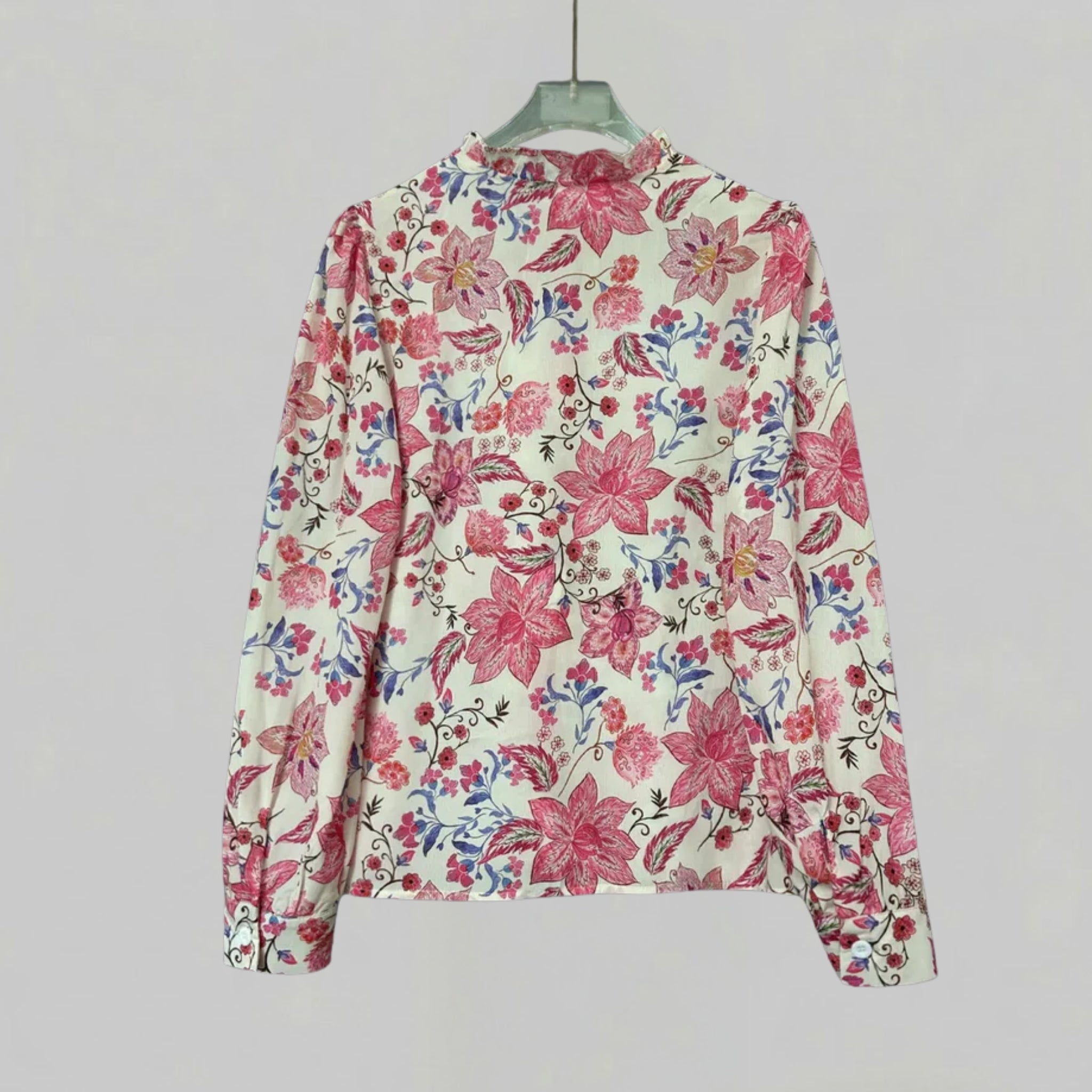 Women’s Floral Long-Sleeve Shirt with Ladder-Stitch Detail