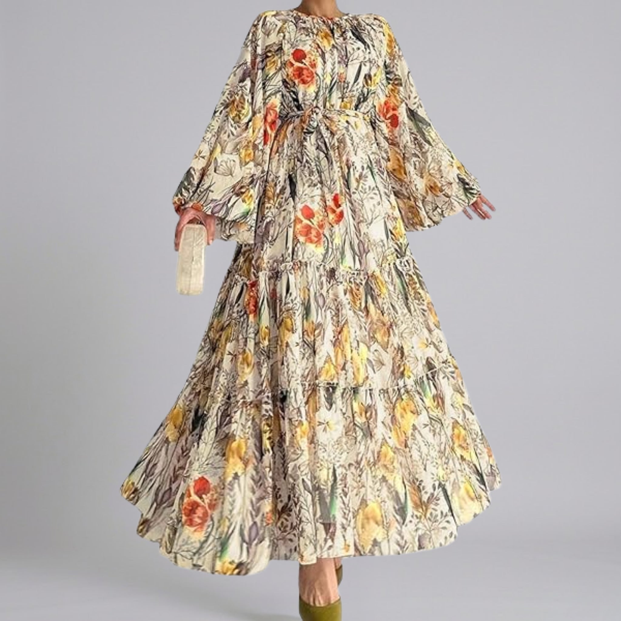 Women’s Floral Tiered Maxi Dress with Tie-Waist