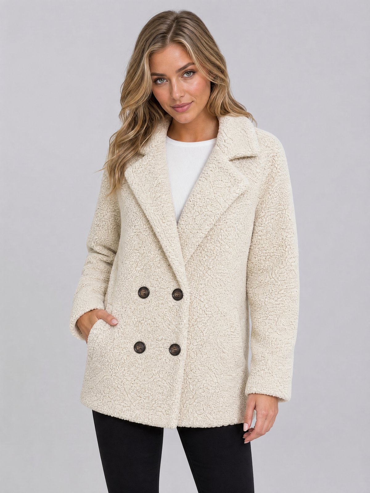 Women's Fluffy Double Breasted Jacket Regular Fit