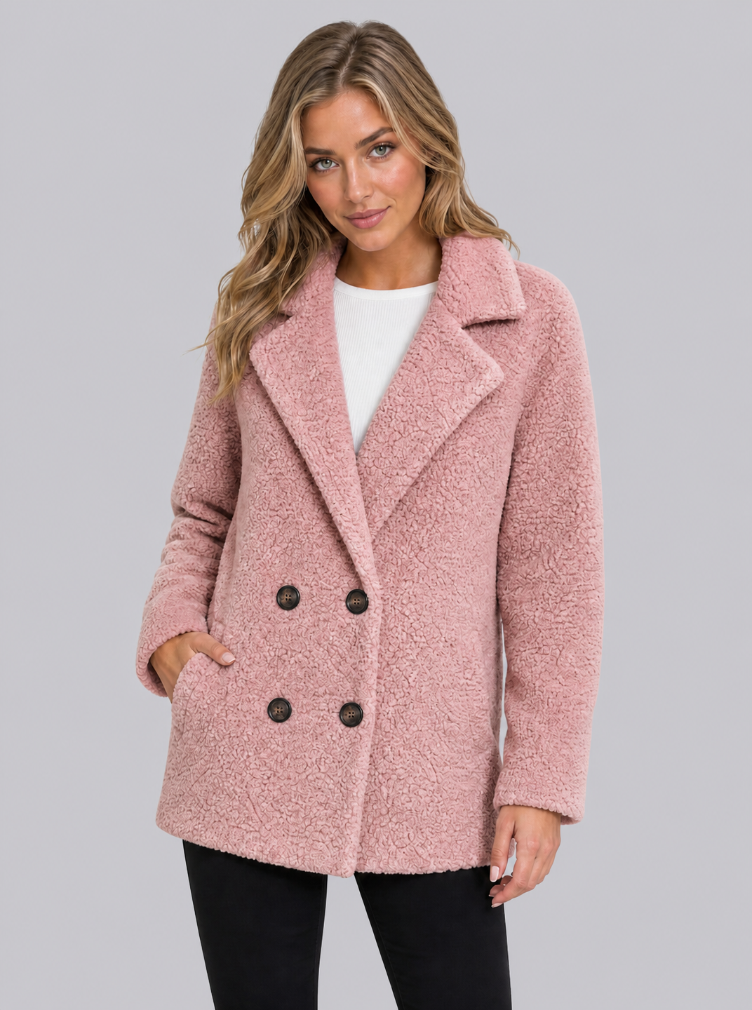 Women's Fluffy Double Breasted Jacket Regular Fit