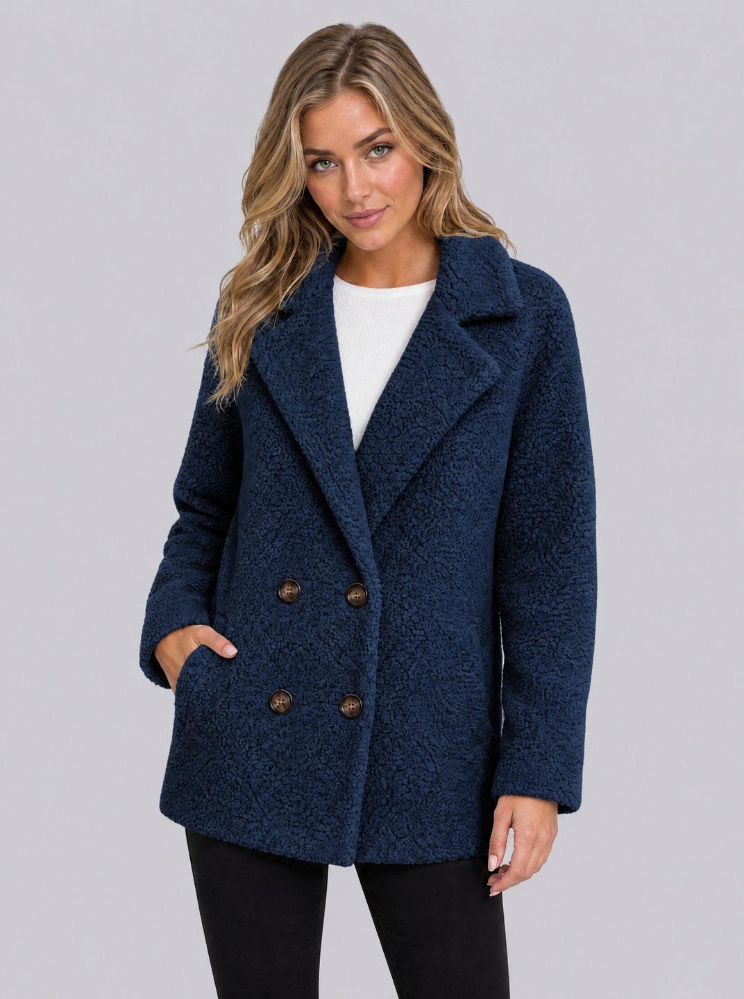Women's Fluffy Double Breasted Jacket Regular Fit