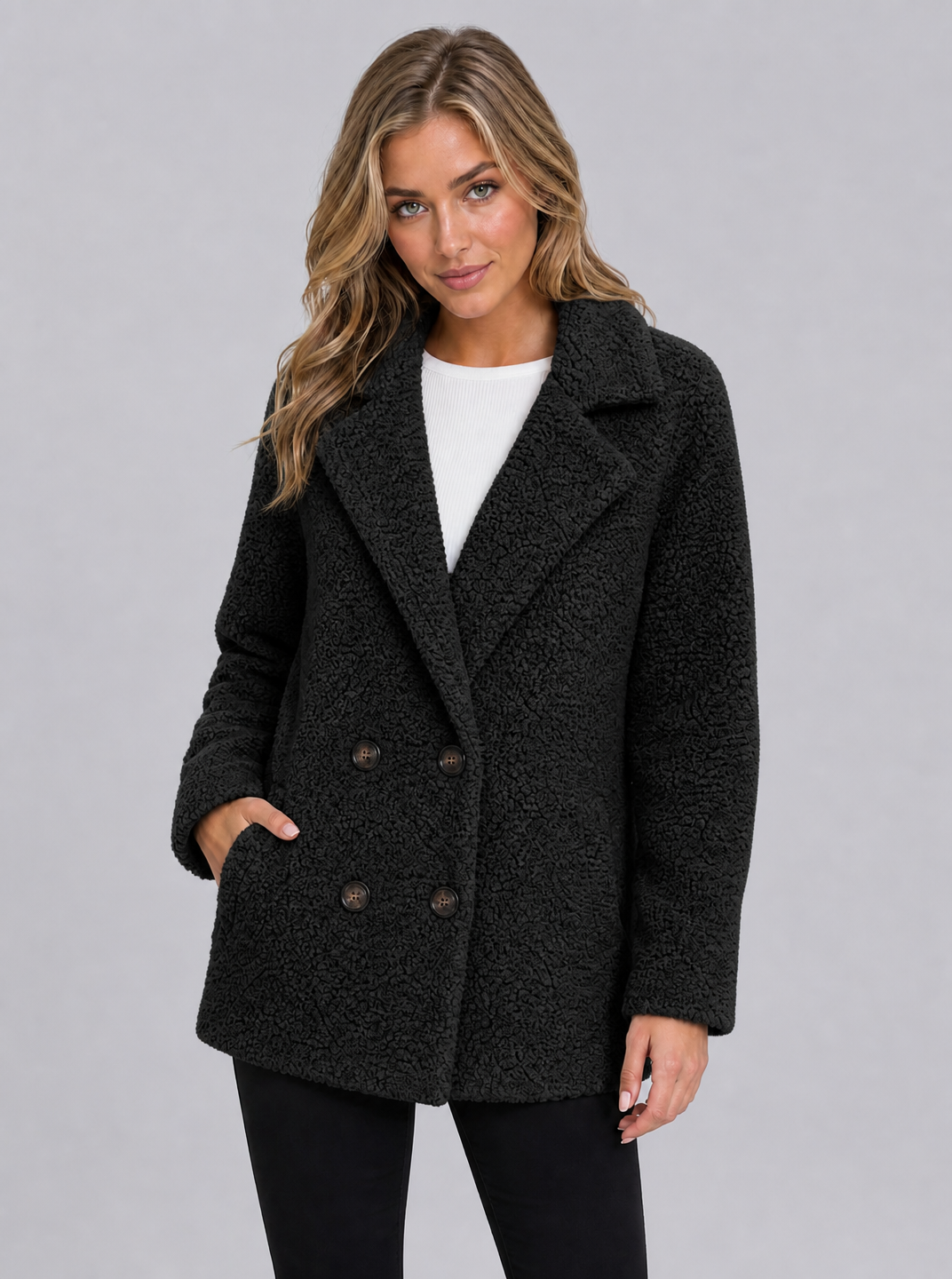 Women's Fluffy Double Breasted Jacket Regular Fit