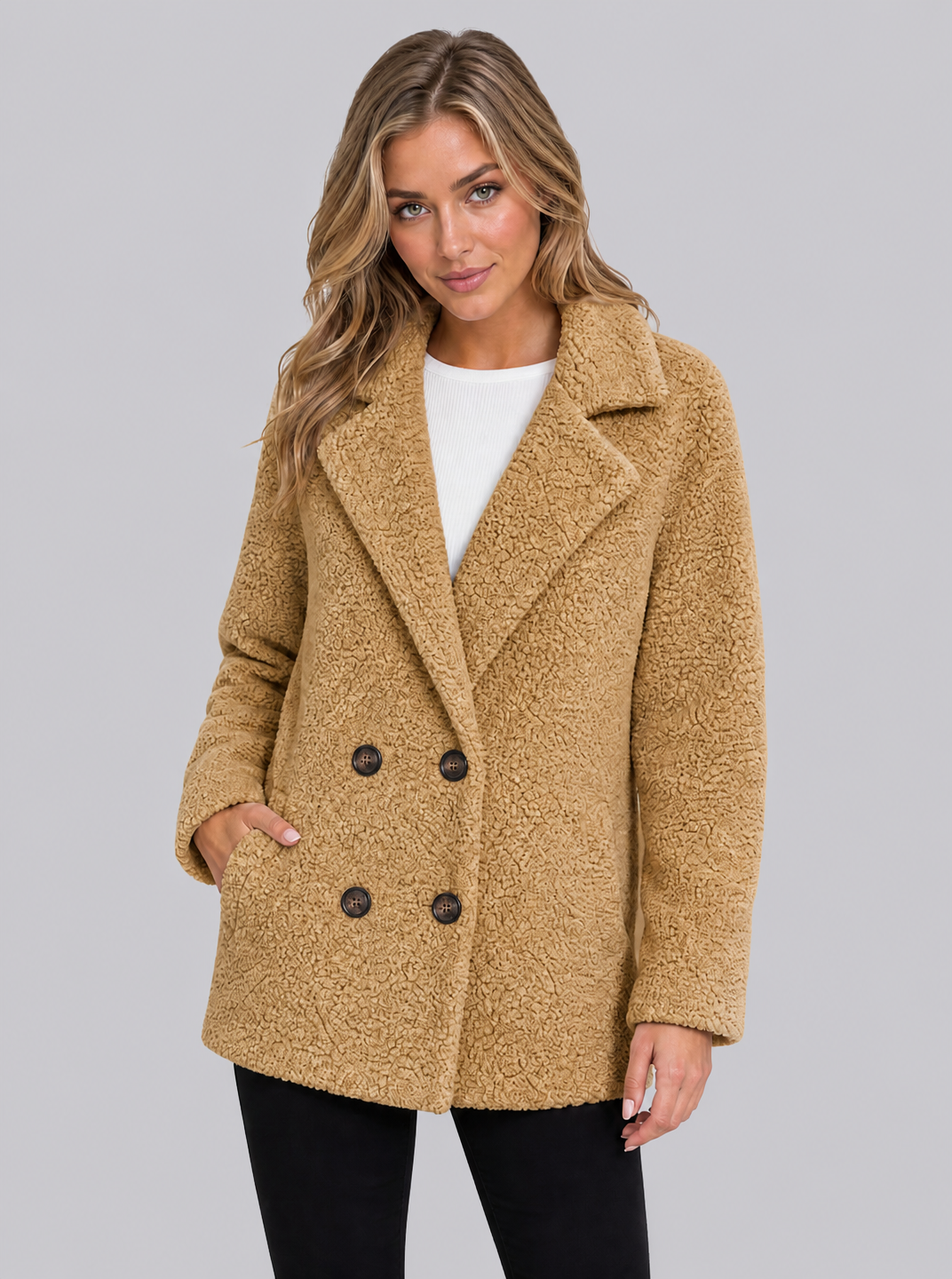 Women's Fluffy Double Breasted Jacket Regular Fit