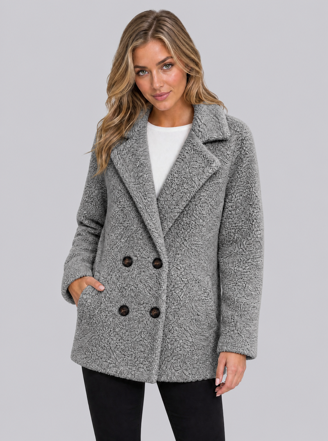 Women's Fluffy Double Breasted Jacket Regular Fit