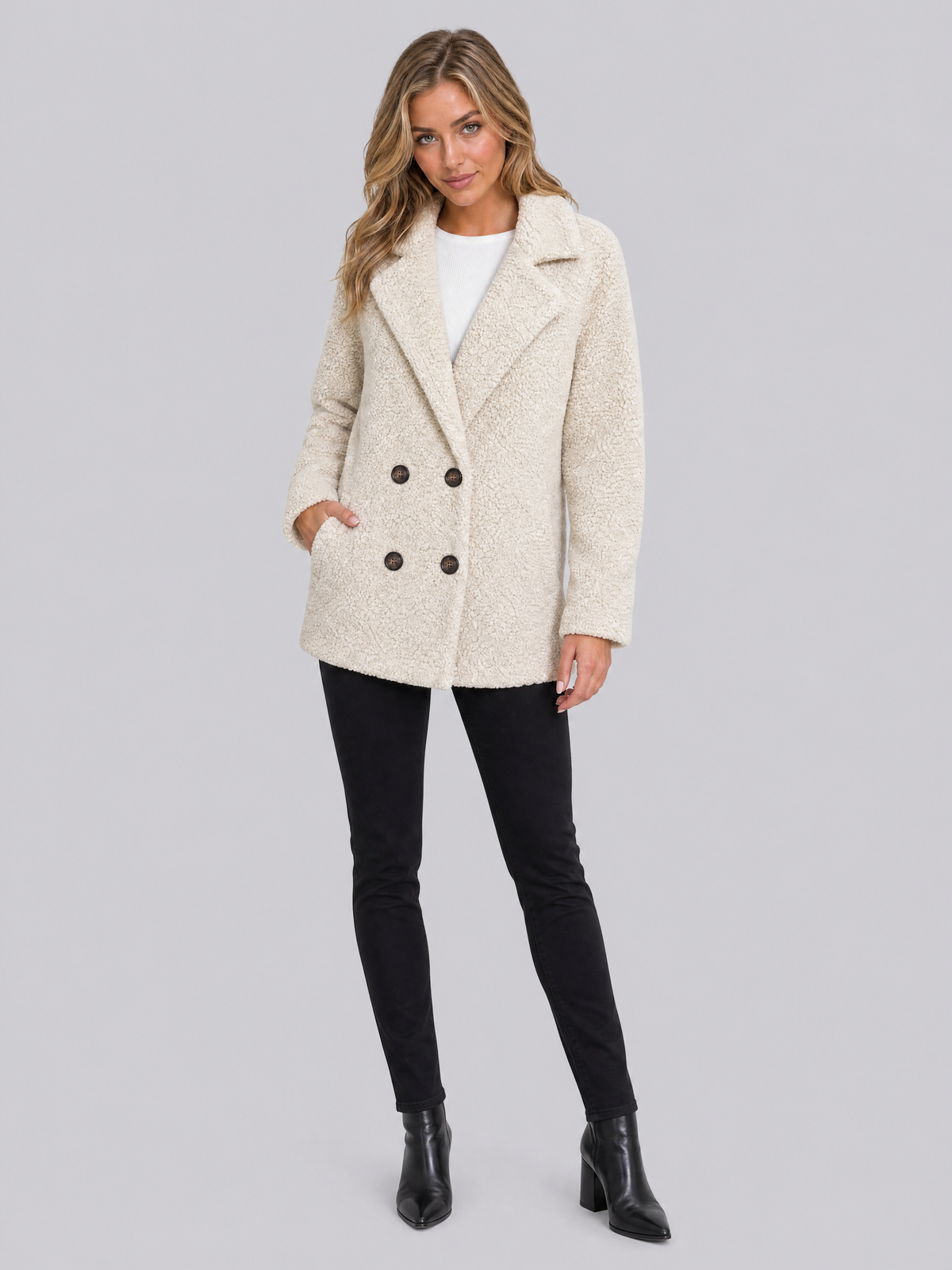Women's Fluffy Double Breasted Jacket Regular Fit