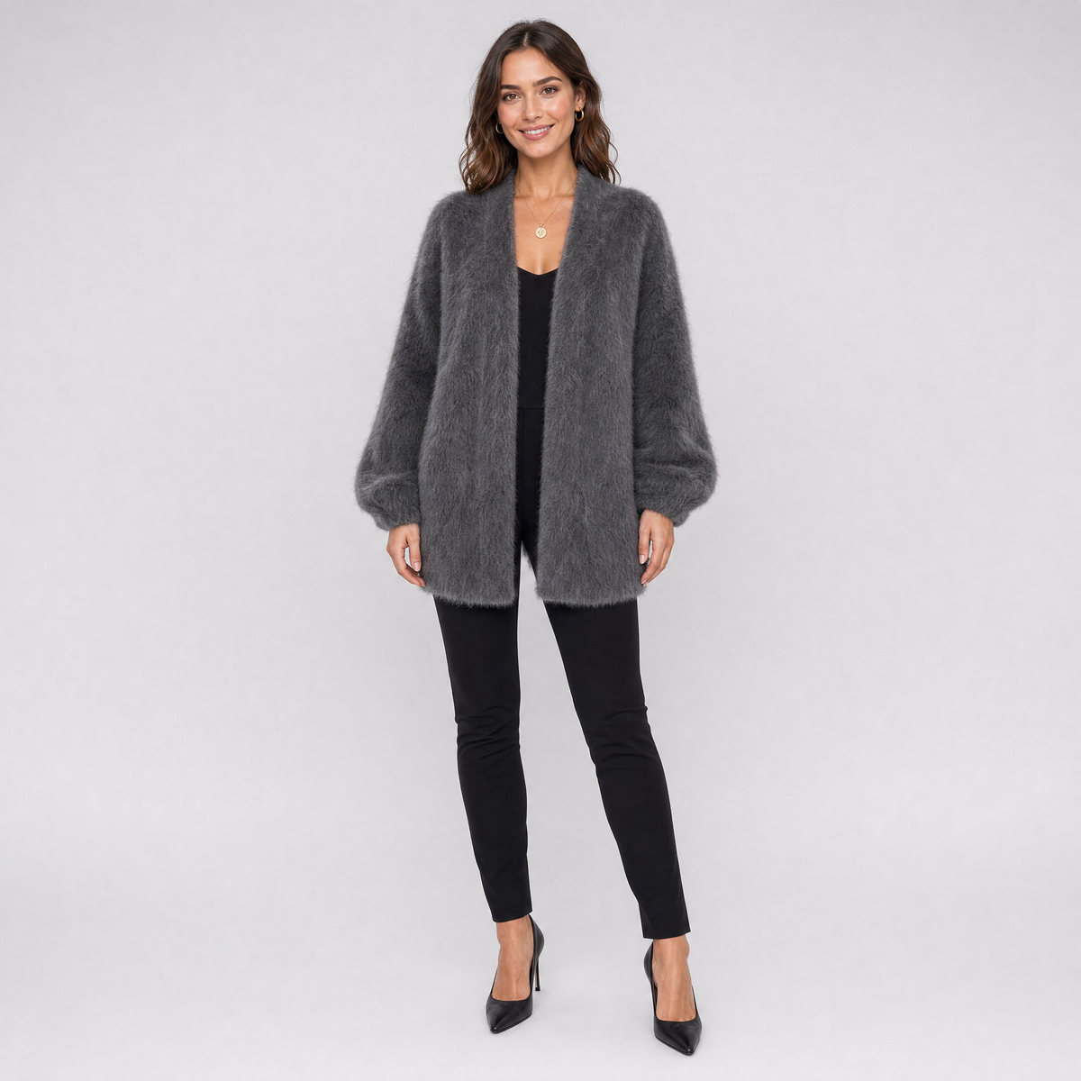 Womens Fluffy Knitted Cardigan – Open Front Layer