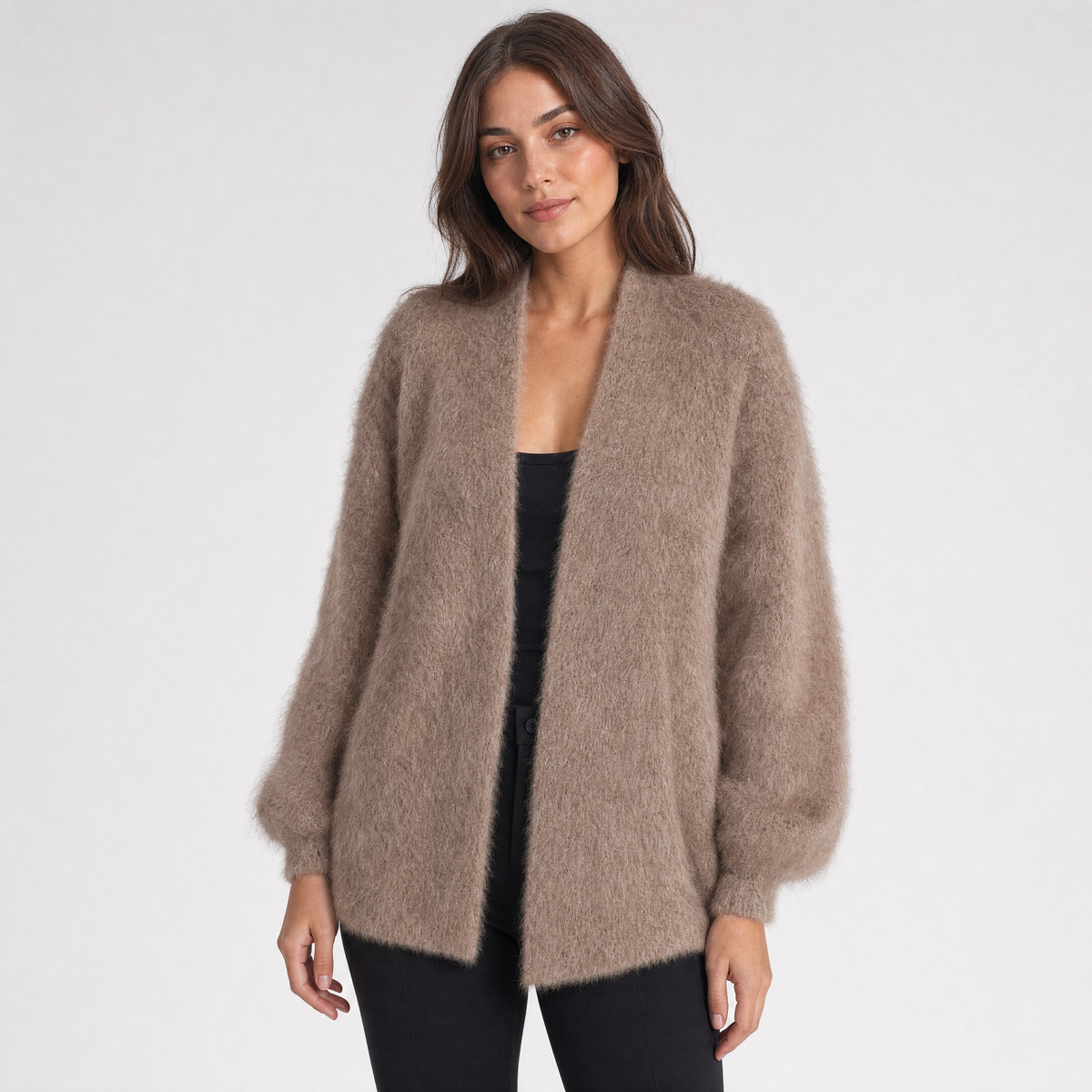 Womens Fluffy Knitted Cardigan – Open Front Layer