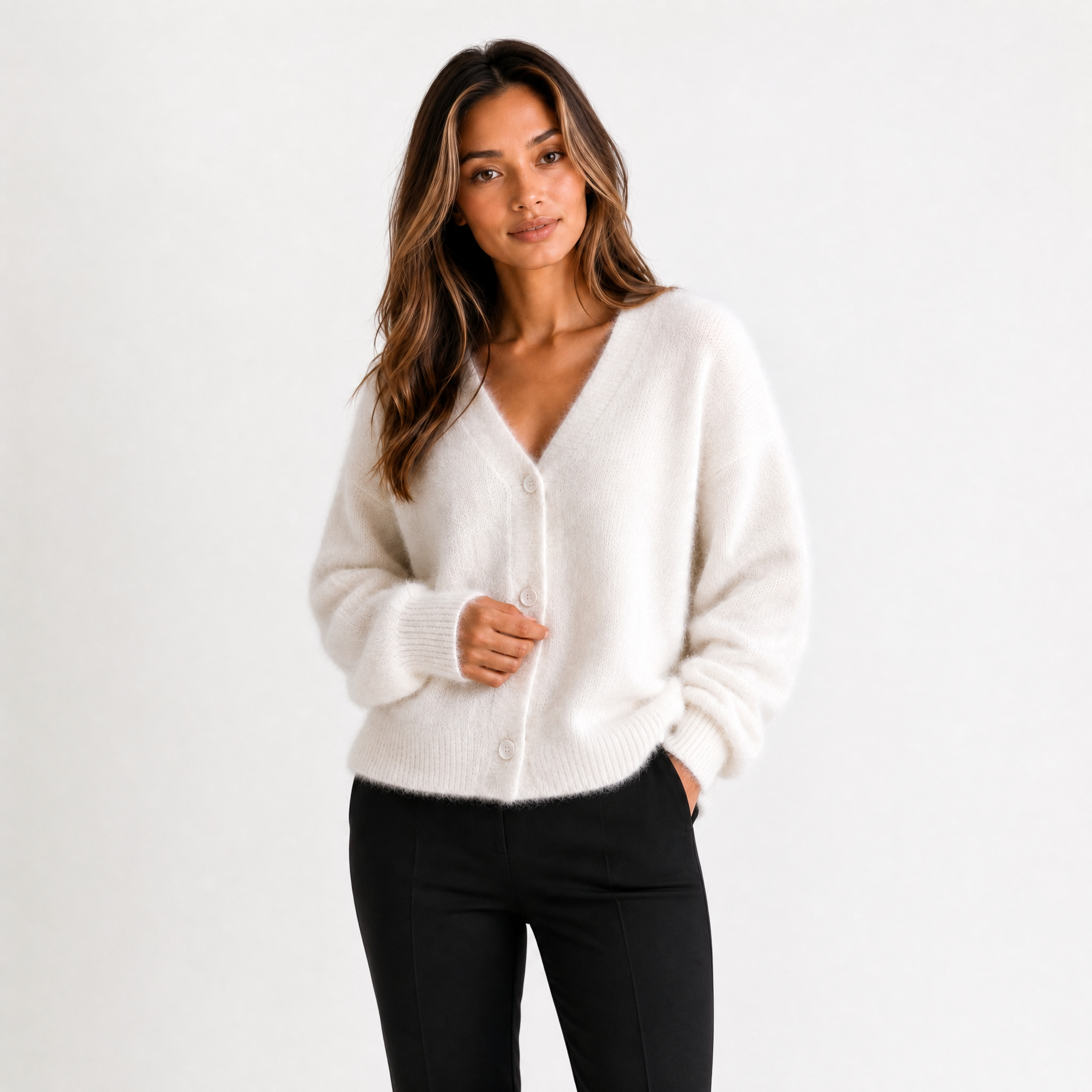 Women's Fluffy Knitted Cardigan – Soft Winter Jumper