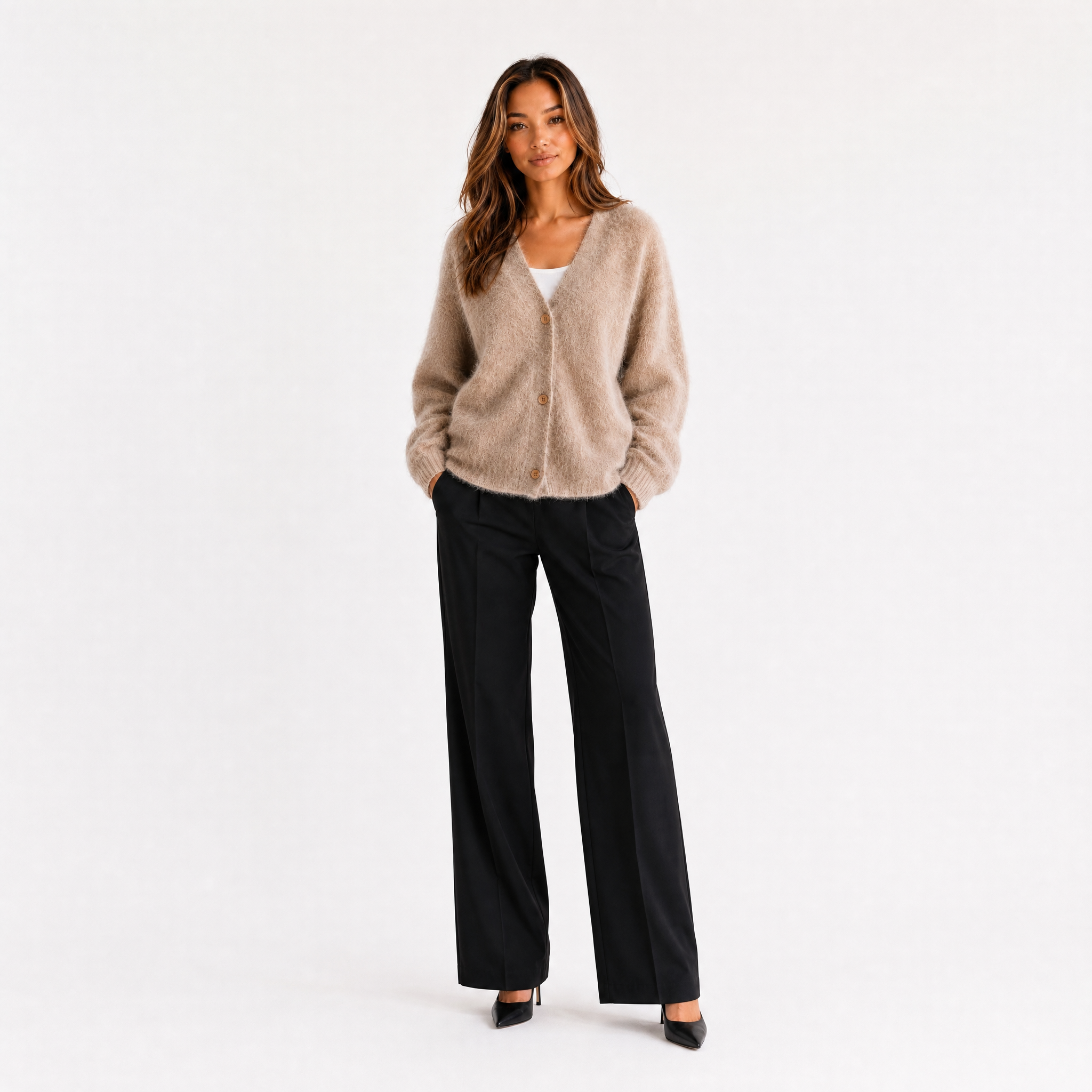 Women's Fluffy Knitted Cardigan – Soft Winter Jumper