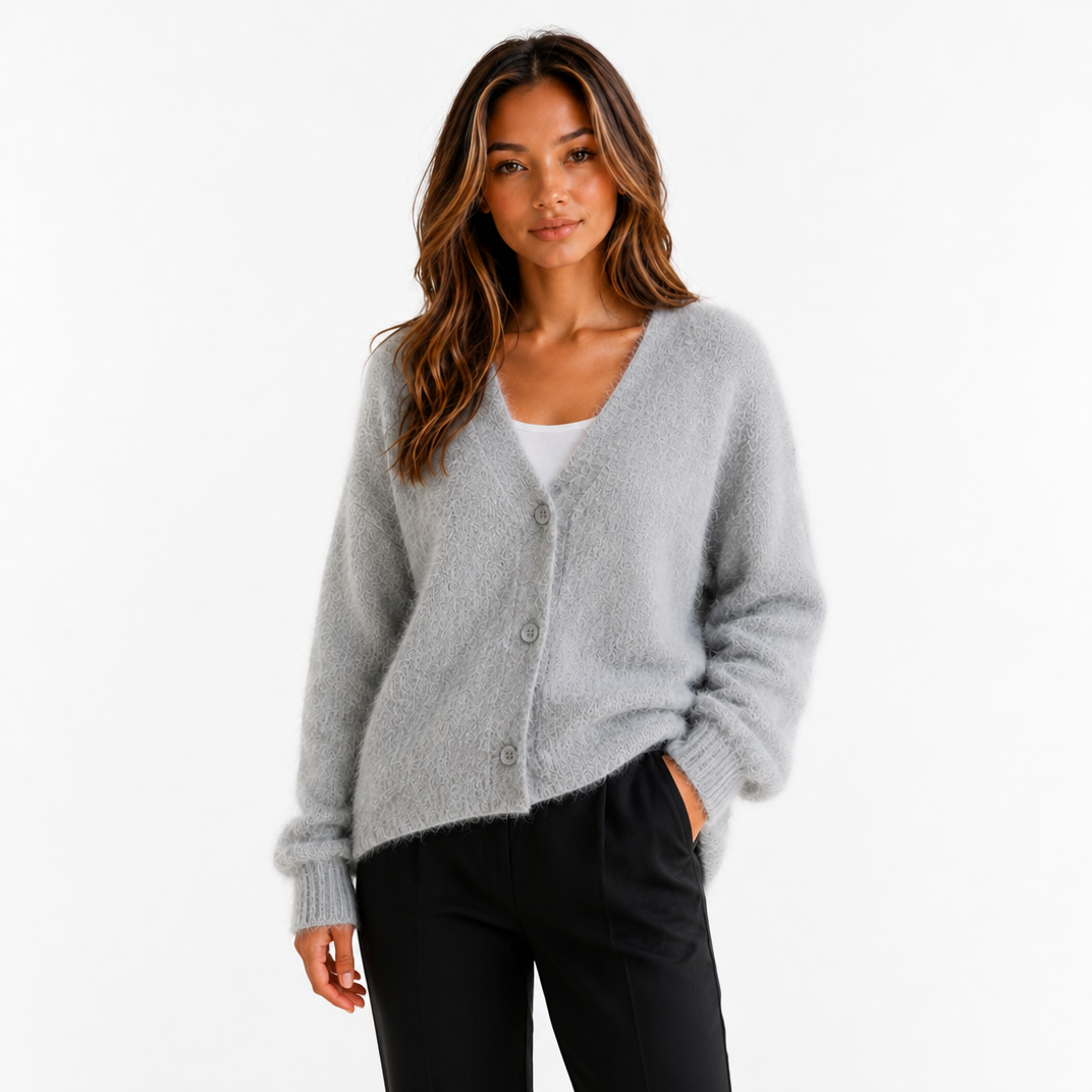 Women's Fluffy Knitted Cardigan – Soft Winter Jumper