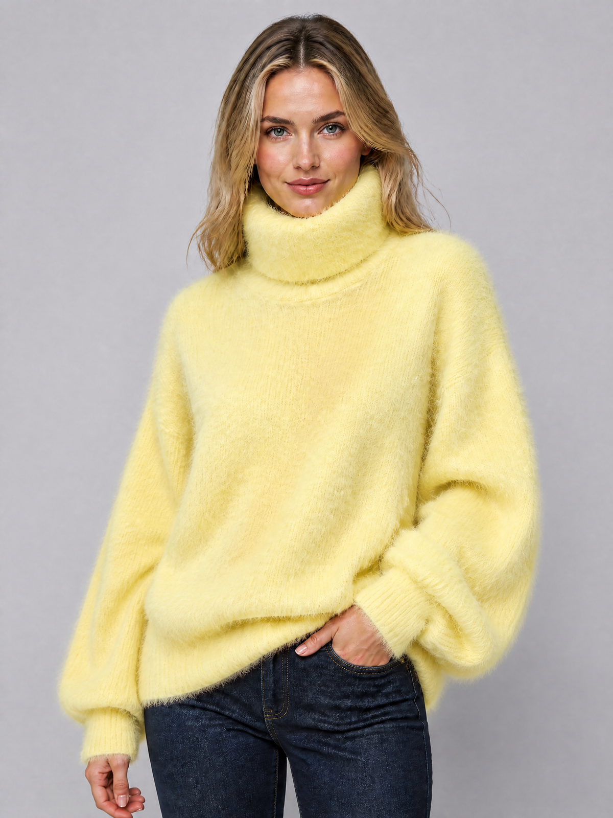 Women's Fluffy Wool Blend Relaxed Roll Neck Jumper