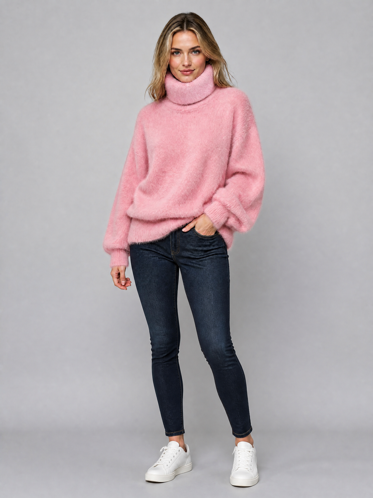 Women's Fluffy Wool Blend Relaxed Roll Neck Jumper