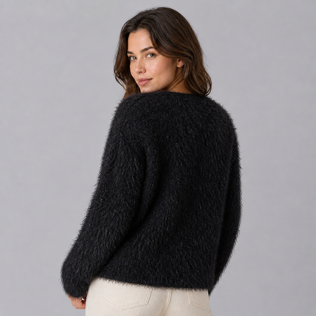 Women's Fuzzy Knit V Neck Button Front Cardigan