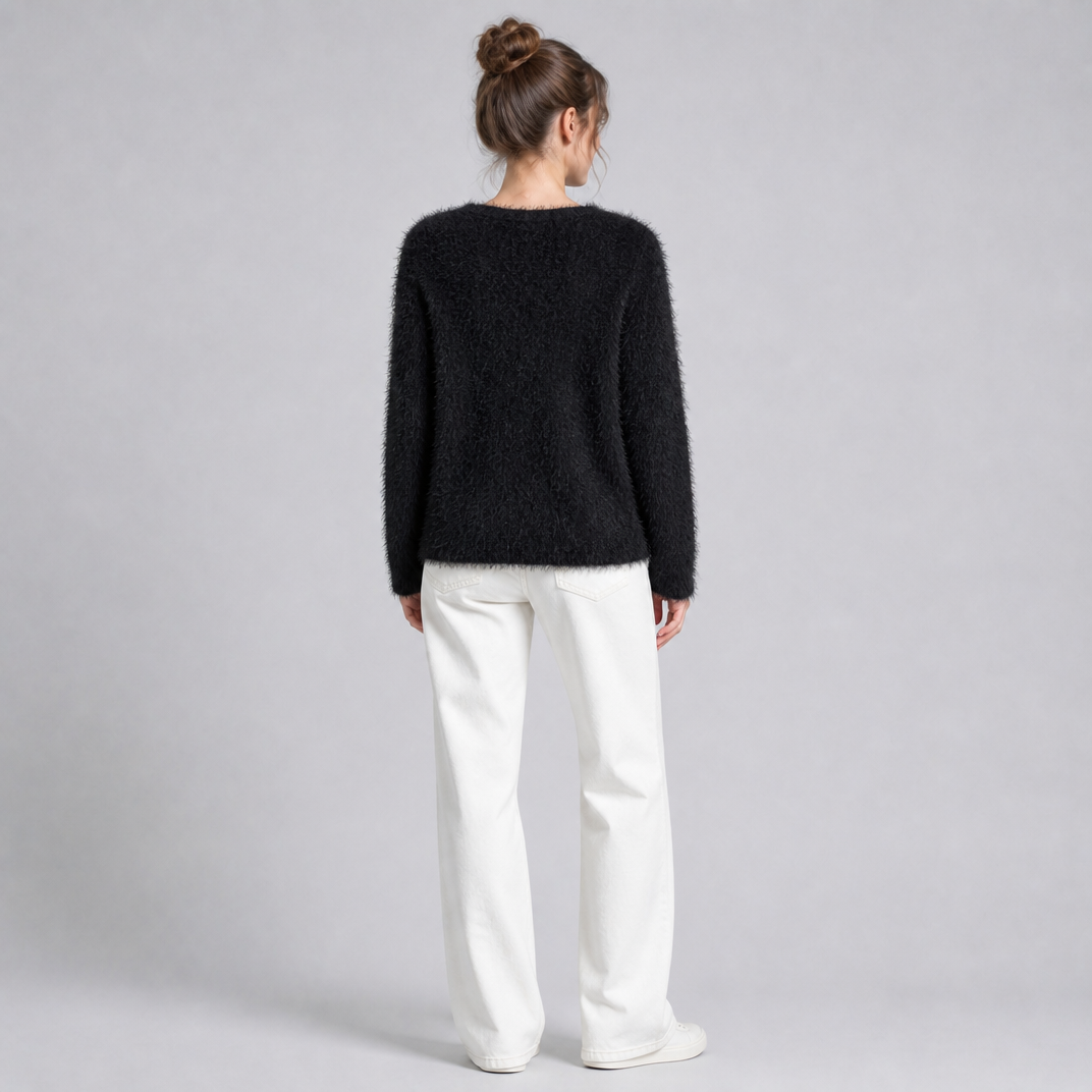 Women's Fuzzy Knit V Neck Button Front Cardigan