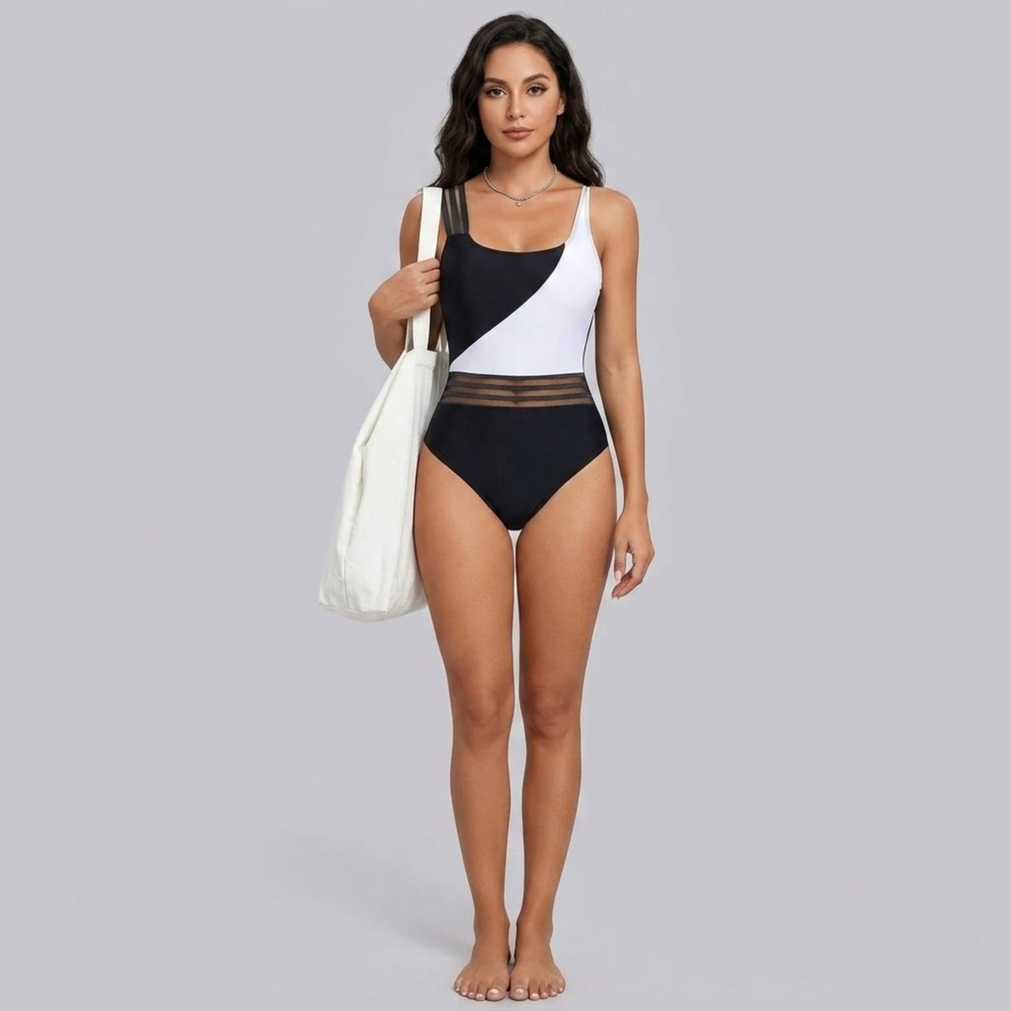 Women’s Geometric Color-Block Asymmetric One-Piece Swimsuit