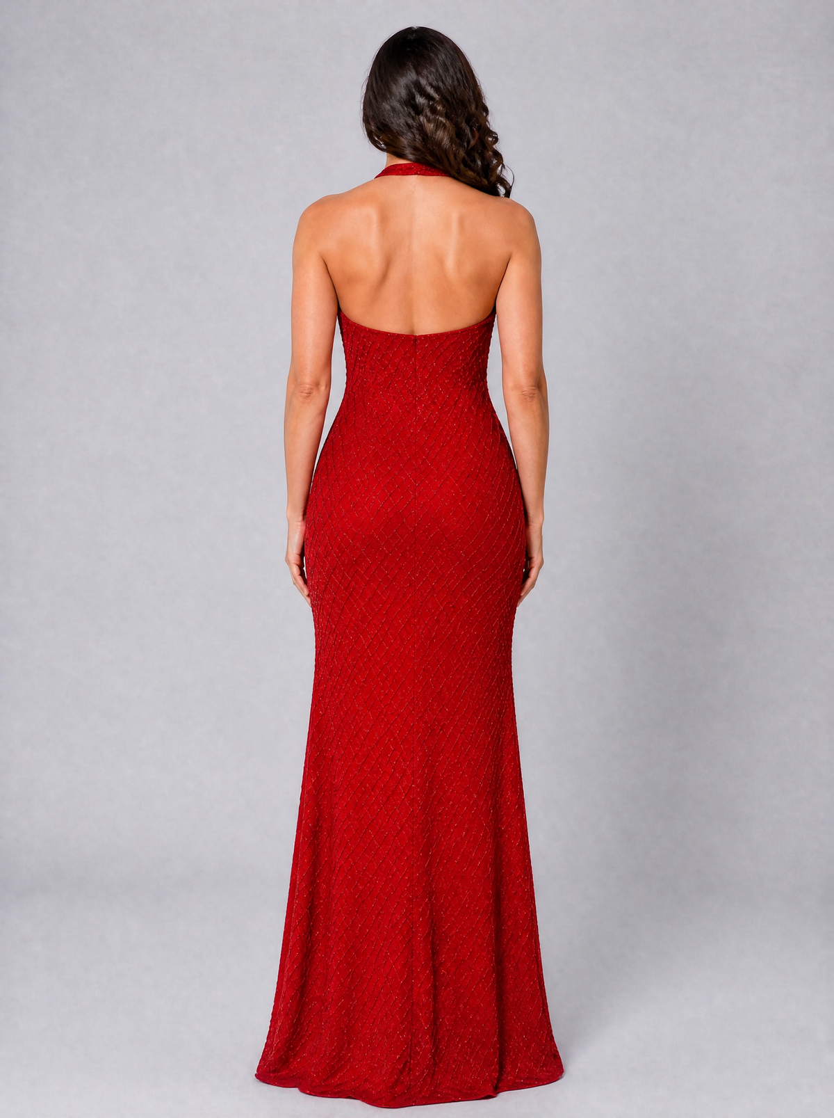 Women's Glitter Halter Scoop Neck Evening Maxi Dress