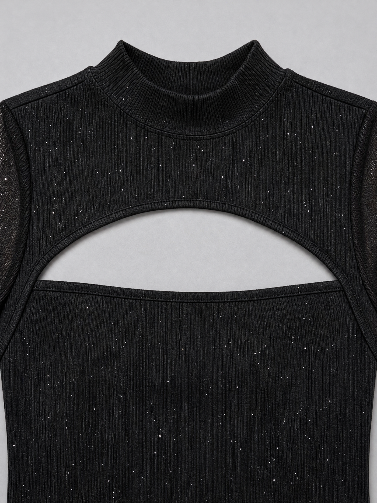 Women's Glitter Mesh Cut-Out Flared Sleeve Top
