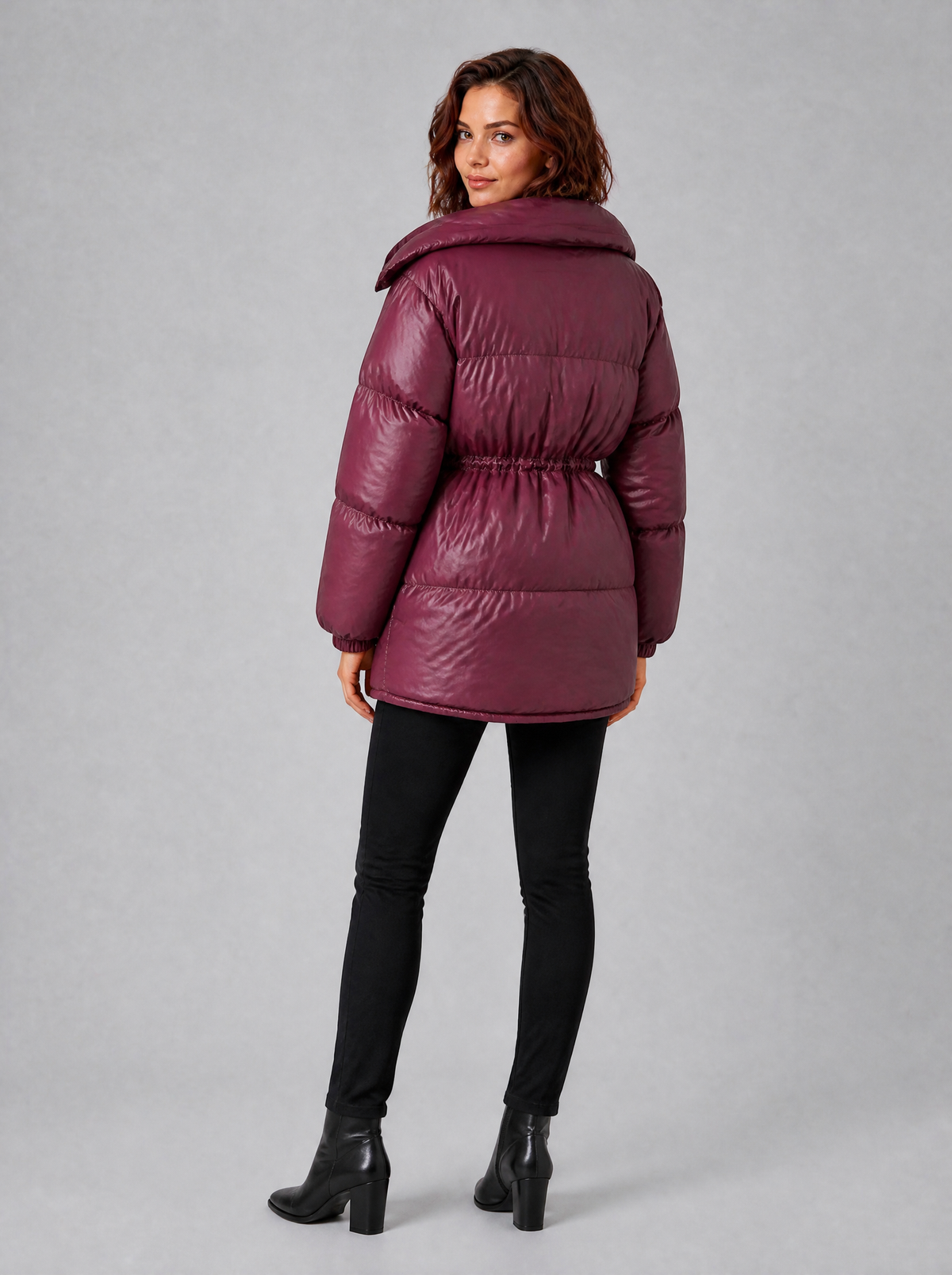 Women's Glossy Hooded Drawstring Puffer Jacket Relaxed Fit - product view 2