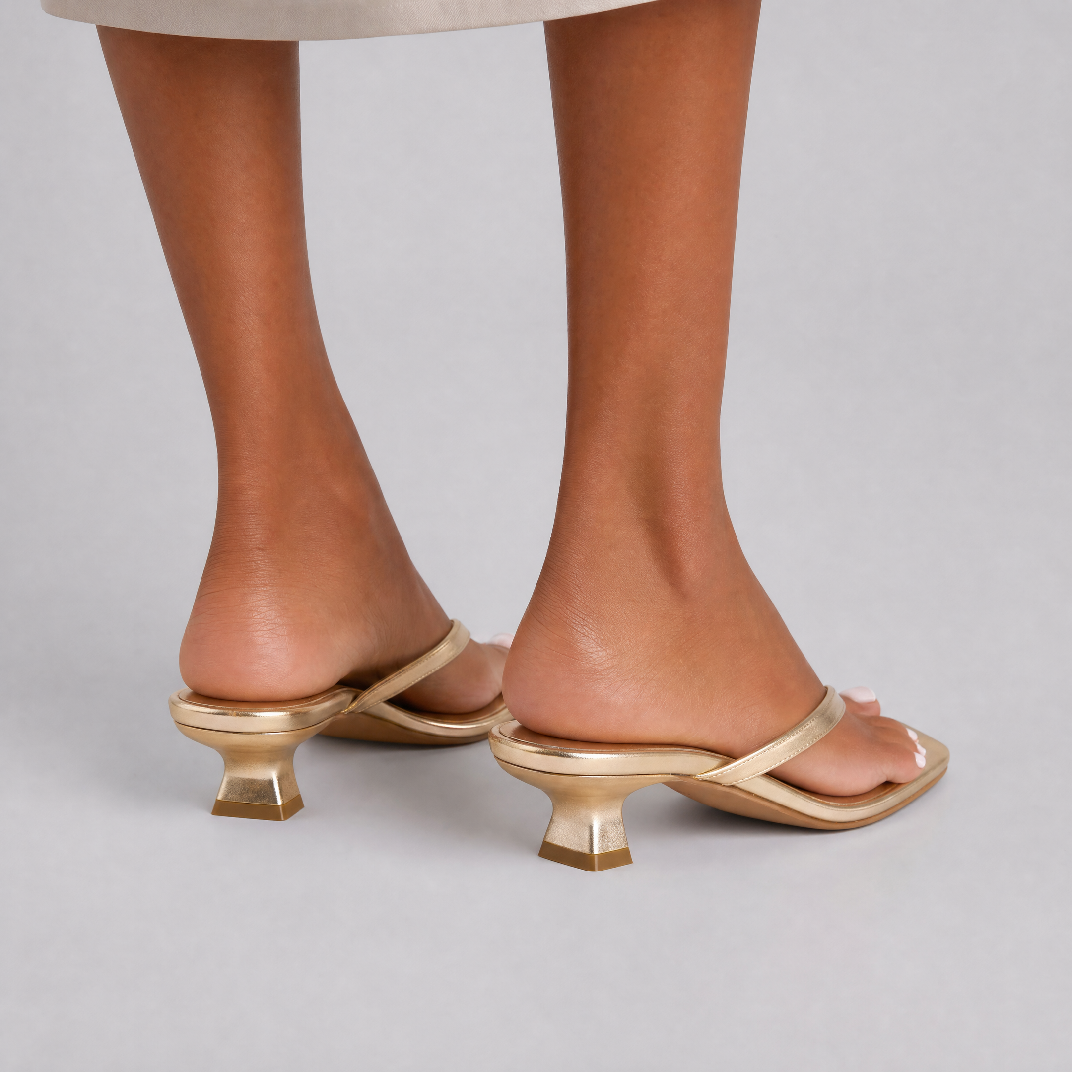 Women's Gold Kitten Heel Sandals – Going Out Summer Mules