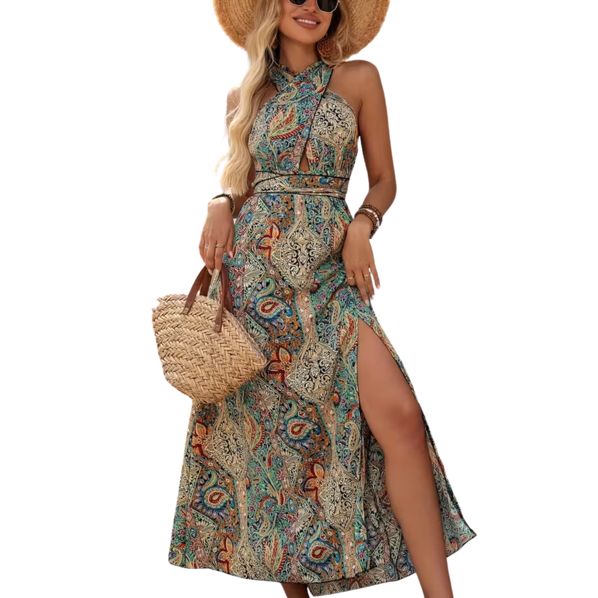 Women’s Halter Neck Paisley Maxi Dress