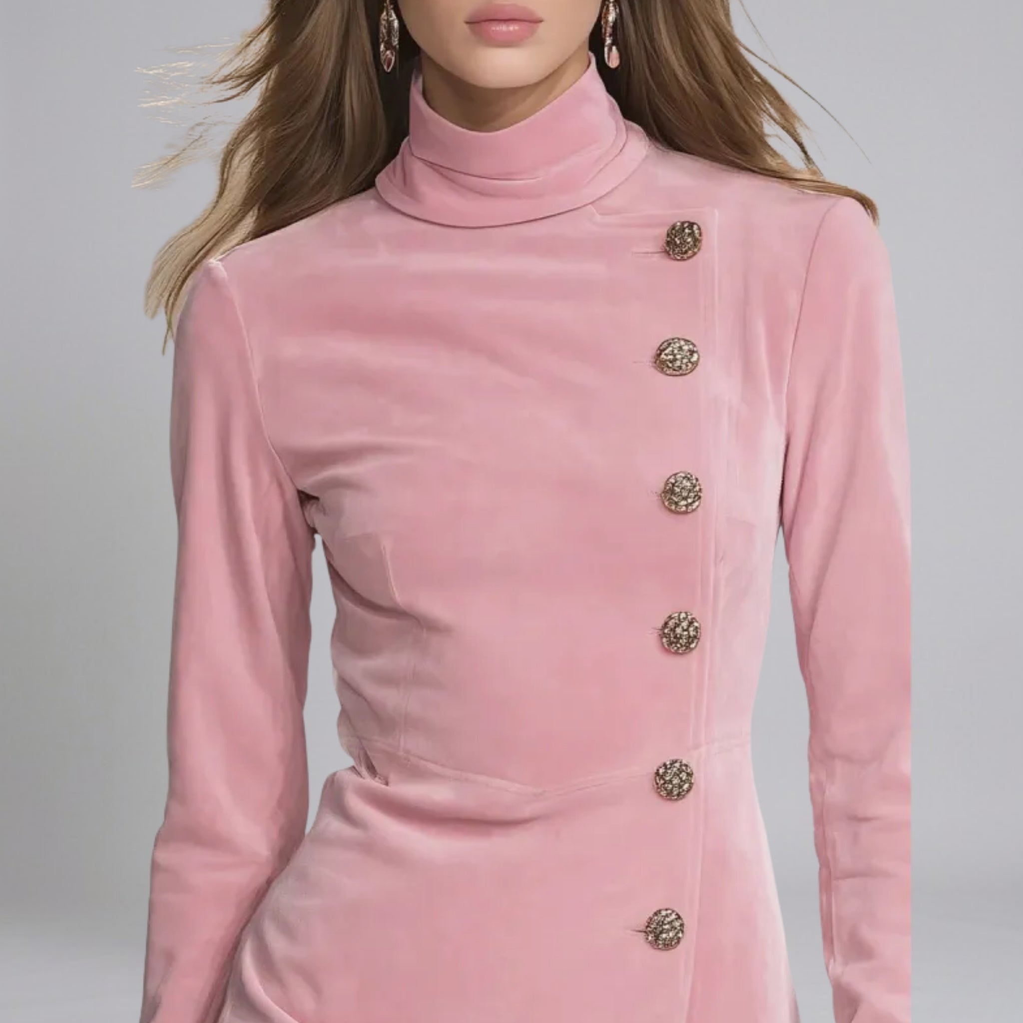 Women’s High-Neck Mini Dress with Asymmetrical Button Detail