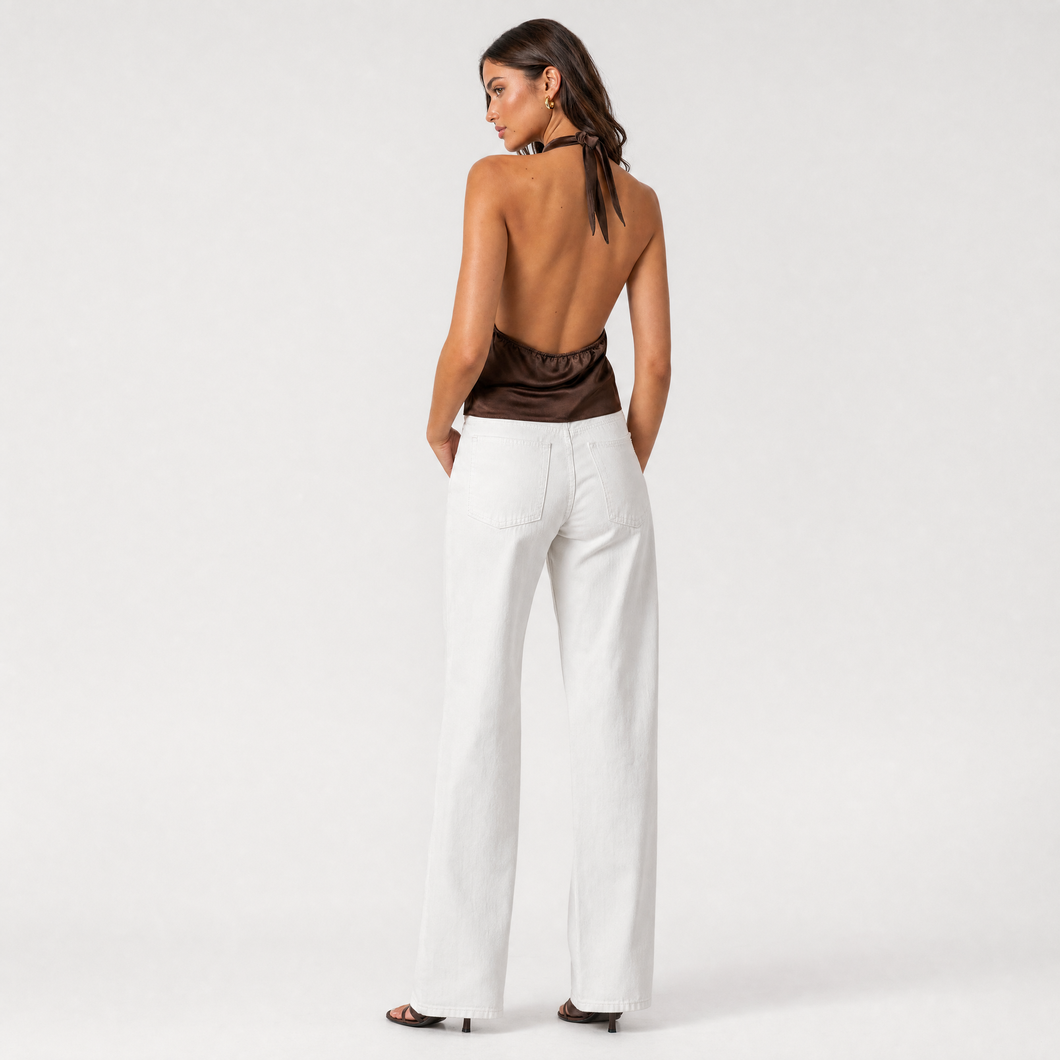 Women's High Neck Satin Halter Top – Asymmetric Drape Going Out Tops